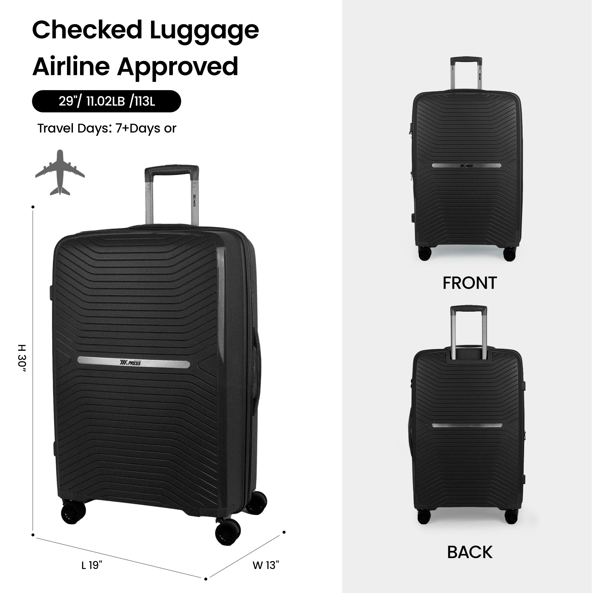 New York XPress 13804,3 Piece Luggage Set w/TSA LOCK,PC Hardside Suitcase Set w/Double Spinner Wheels,Expandable 20%,Luggage Sets,Lightweight Rolling Suitcase for Men/Women（20in/25in/29in）
