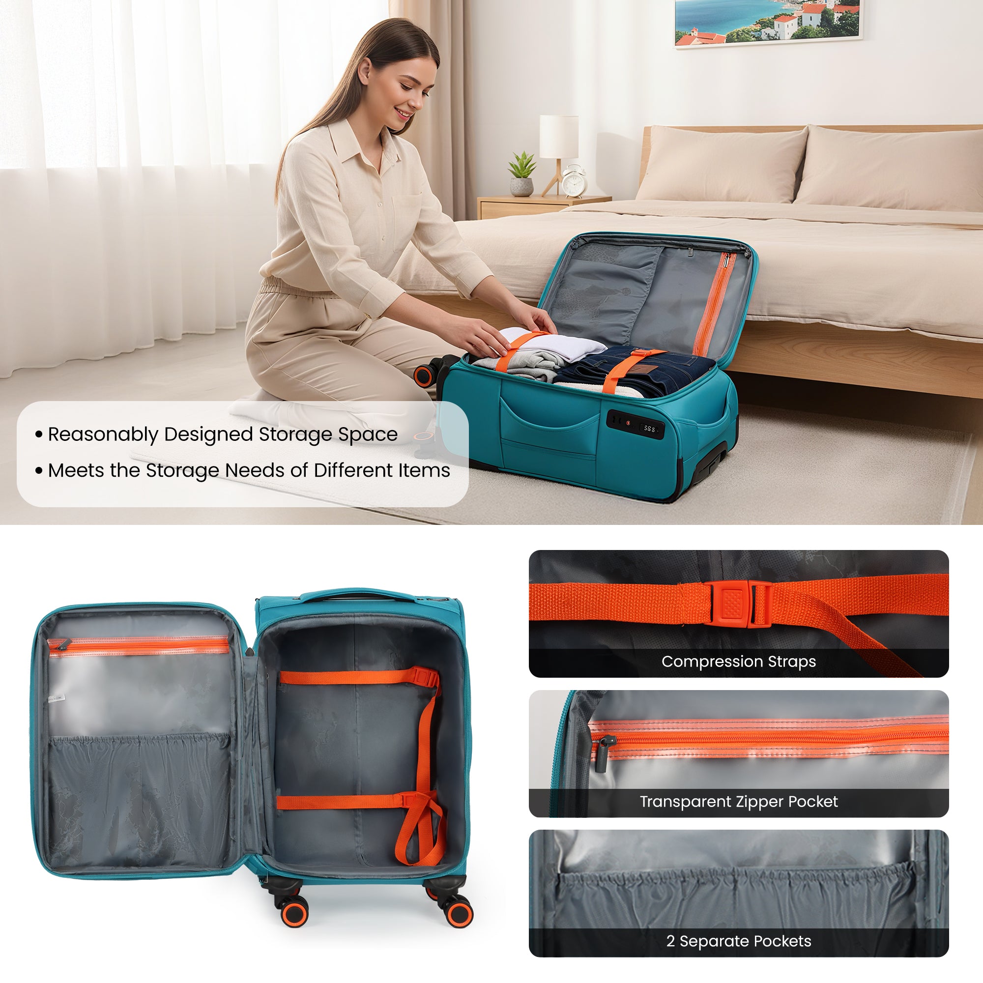 New York XPress WD-8818 Single Suitcase 20''/26''/30'',Softside Suitcase with TSA LOCK,Expandable 20% Luggage with Spinner Wheels,Tear-Resistant