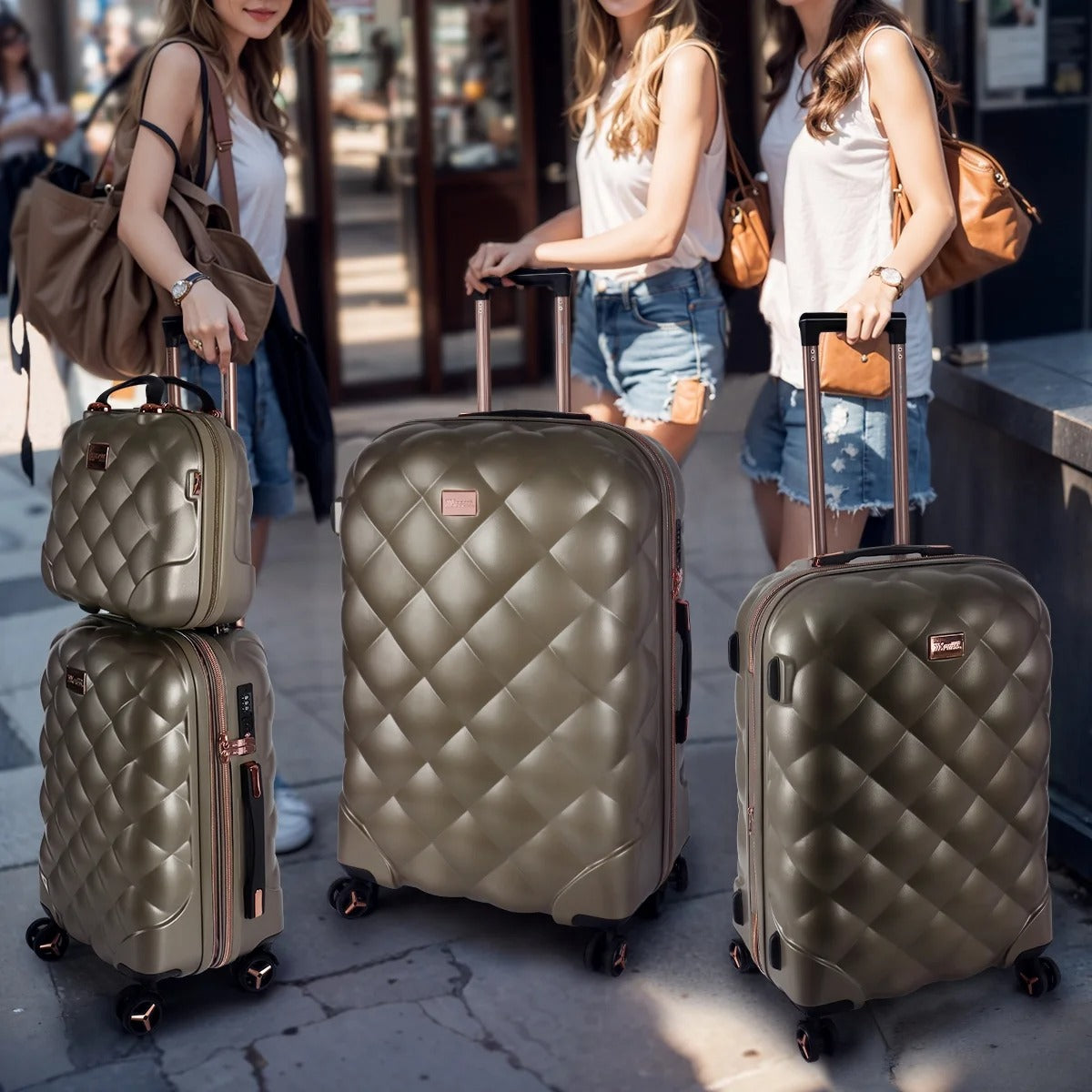 NEW YORK XPRESS  4 Piece, Hard Shell Expandable Luggage Sets(14" Travel Case,20"Carry on Luggage,25" 29" Checked Luggage)Ligthweight Hardside Travel Suitcase Set with Spinner Wheels TSA Lock