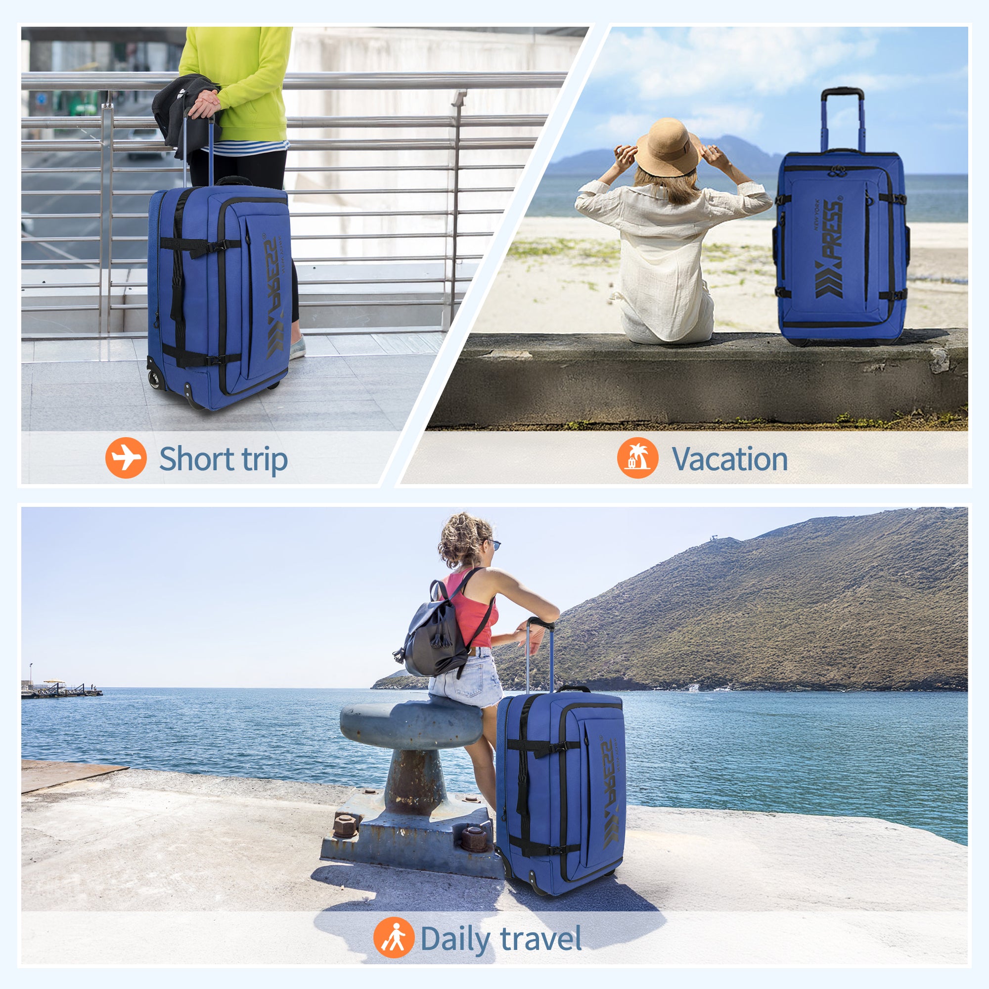New York XPress TA-069-20'' Rolling Duffle Bag w/Wheels,26in/30in Rolling Duffle Bag w/Handle,Carry on Luggage Travel Duffle Bags for Man Women