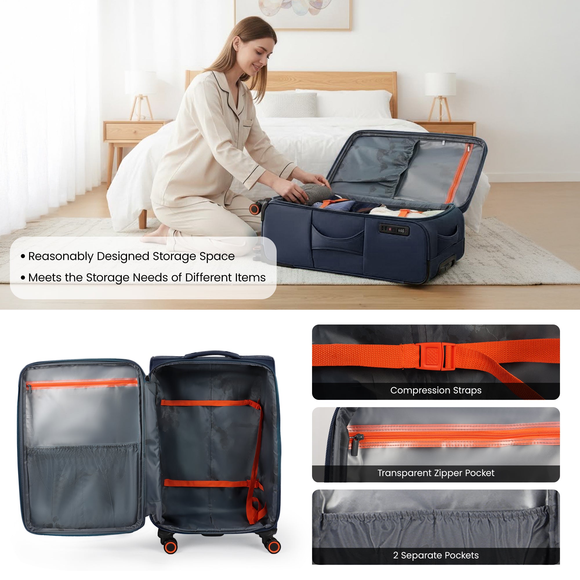 New York XPress WD-8818 Single Suitcase 20''/26''/30'',Softside Suitcase with TSA LOCK,Expandable 20% Luggage with Spinner Wheels,Tear-Resistant