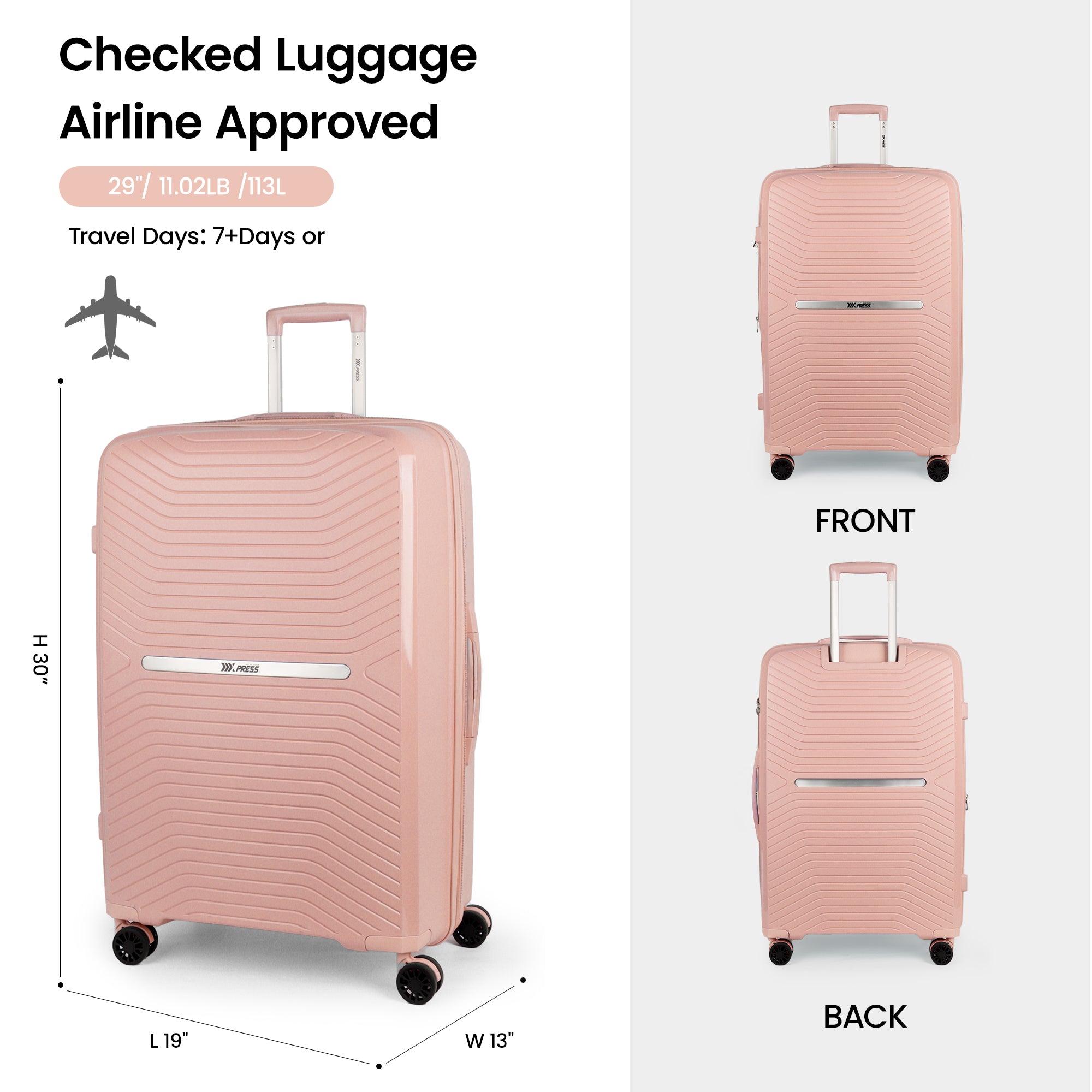 New York XPress 13804,3 Piece Luggage Set w/TSA LOCK,PC Hardside Suitcase Set w/Double Spinner Wheels,Expandable 20%,Luggage Sets,Lightweight Rolling Suitcase for Men/Women（20in/25in/29in）