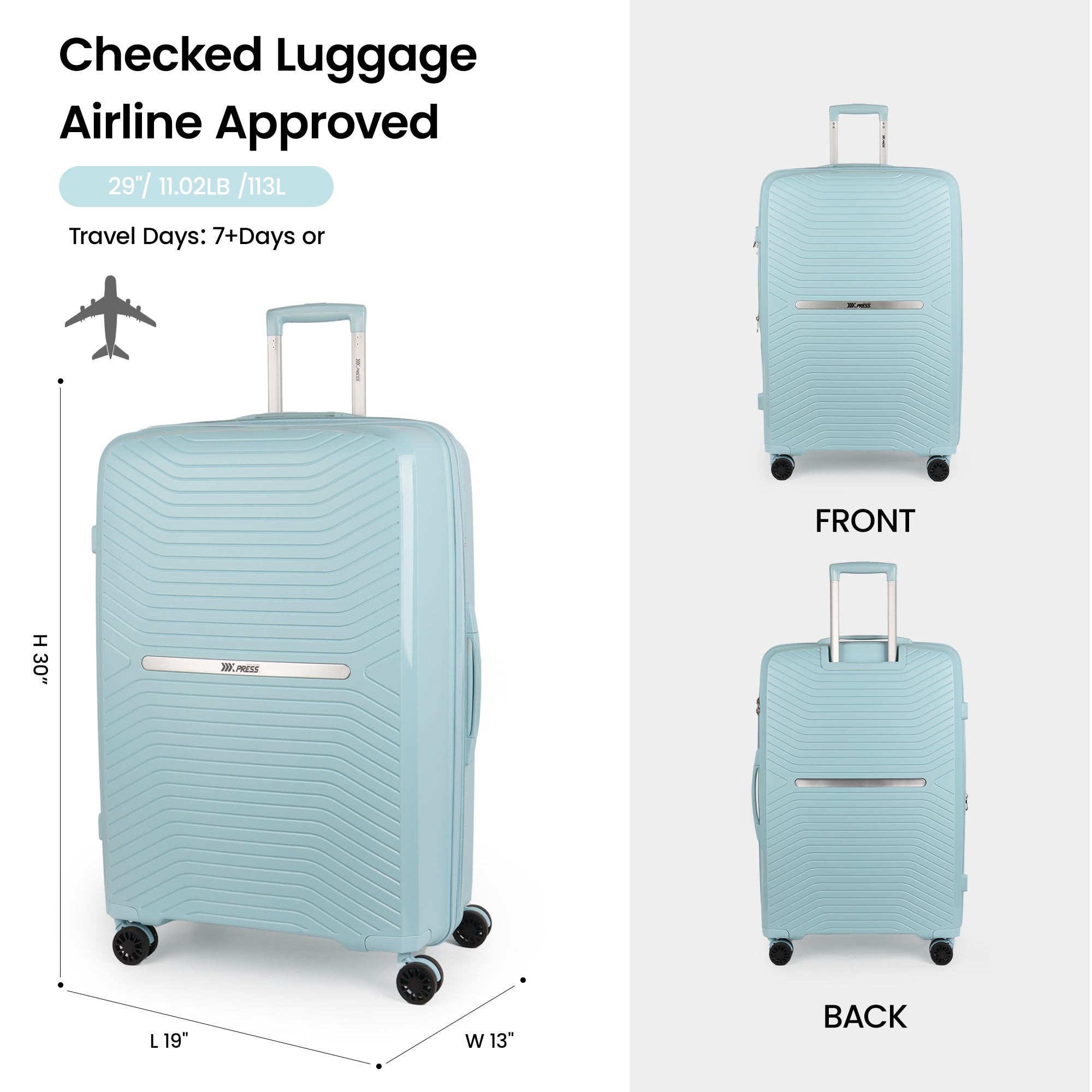 New York XPress 13804,3 Piece Luggage Set w/TSA LOCK,PC Hardside Suitcase Set w/Double Spinner Wheels,Expandable 20%,Luggage Sets,Lightweight Rolling Suitcase for Men/Women（20in/25in/29in）