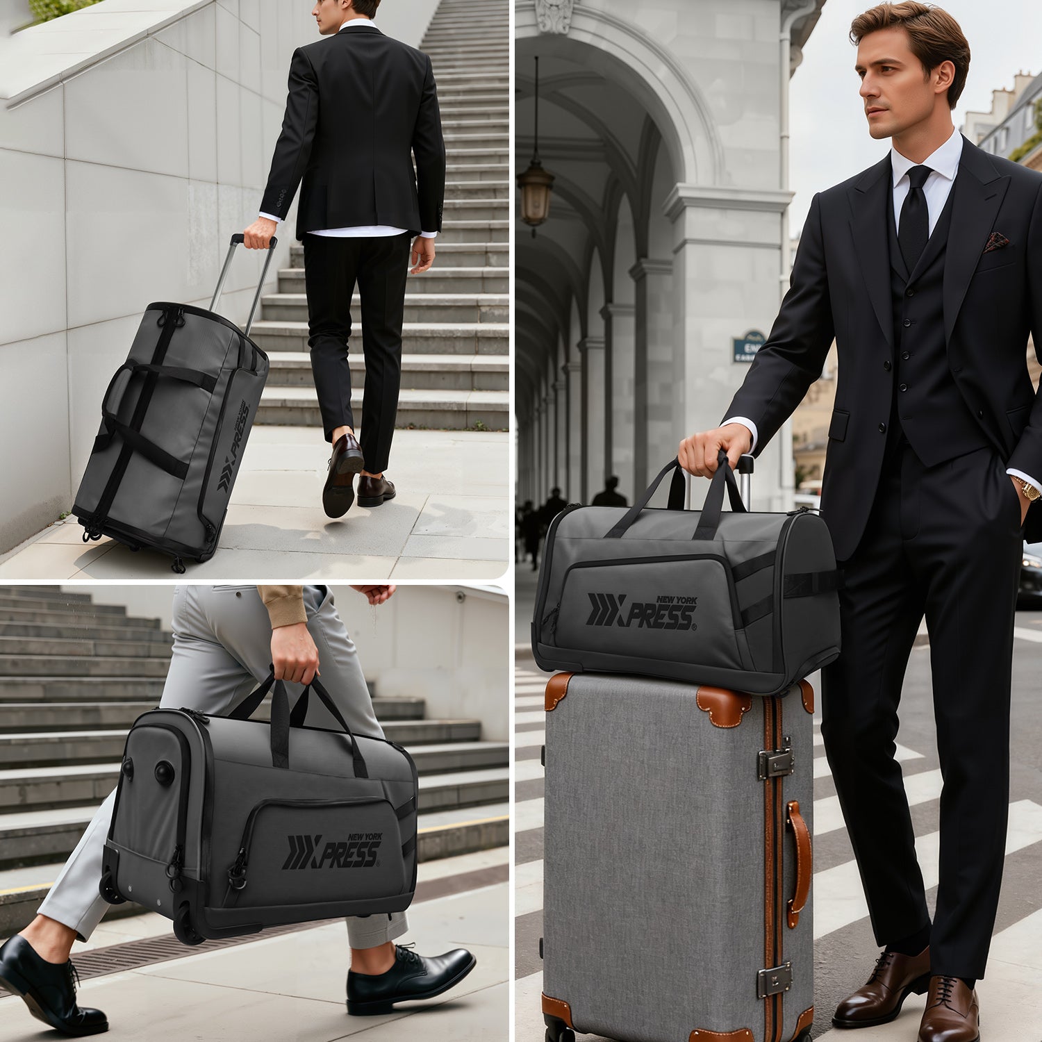 New York XPress GB-161, 2 in 1 Rolling Garment Bag with Wheels,Overnight Bags with Wheels,Rolling Duffle Bag w/Shoes Compartment