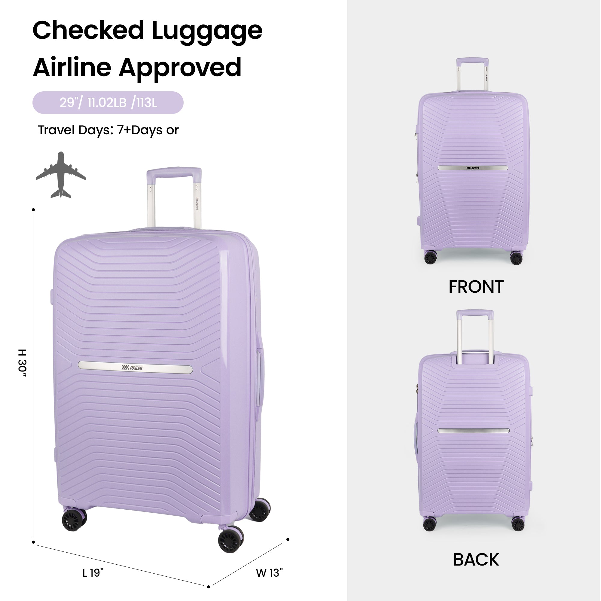 New York XPress 13804,3 Piece Luggage Set w/TSA LOCK,PC Hardside Suitcase Set w/Double Spinner Wheels,Expandable 20%,Luggage Sets,Lightweight Rolling Suitcase for Men/Women（20in/25in/29in）