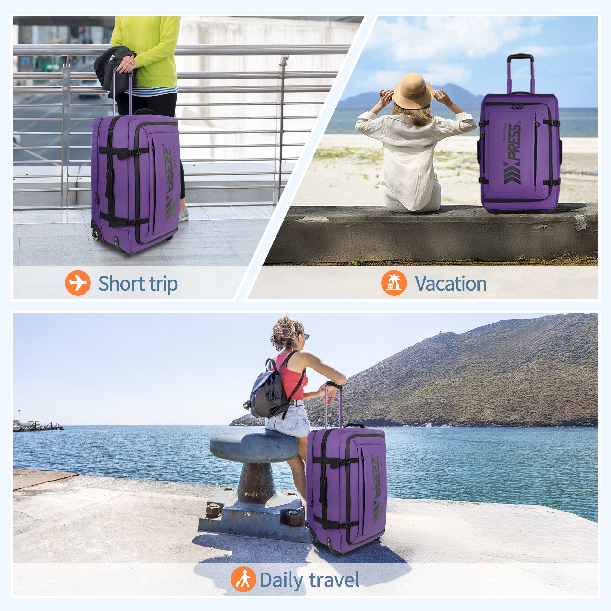 New York XPress TA-069-20'' Rolling Duffle Bag w/Wheels,26in/30in Rolling Duffle Bag w/Handle,Carry on Luggage Travel Duffle Bags for Man Women