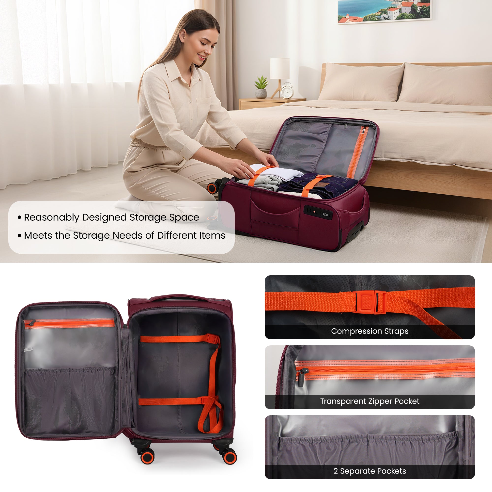 New York XPress WD-8818 Single Suitcase 20''/26''/30'',Softside Suitcase with TSA LOCK,Expandable 20% Luggage with Spinner Wheels,Tear-Resistant