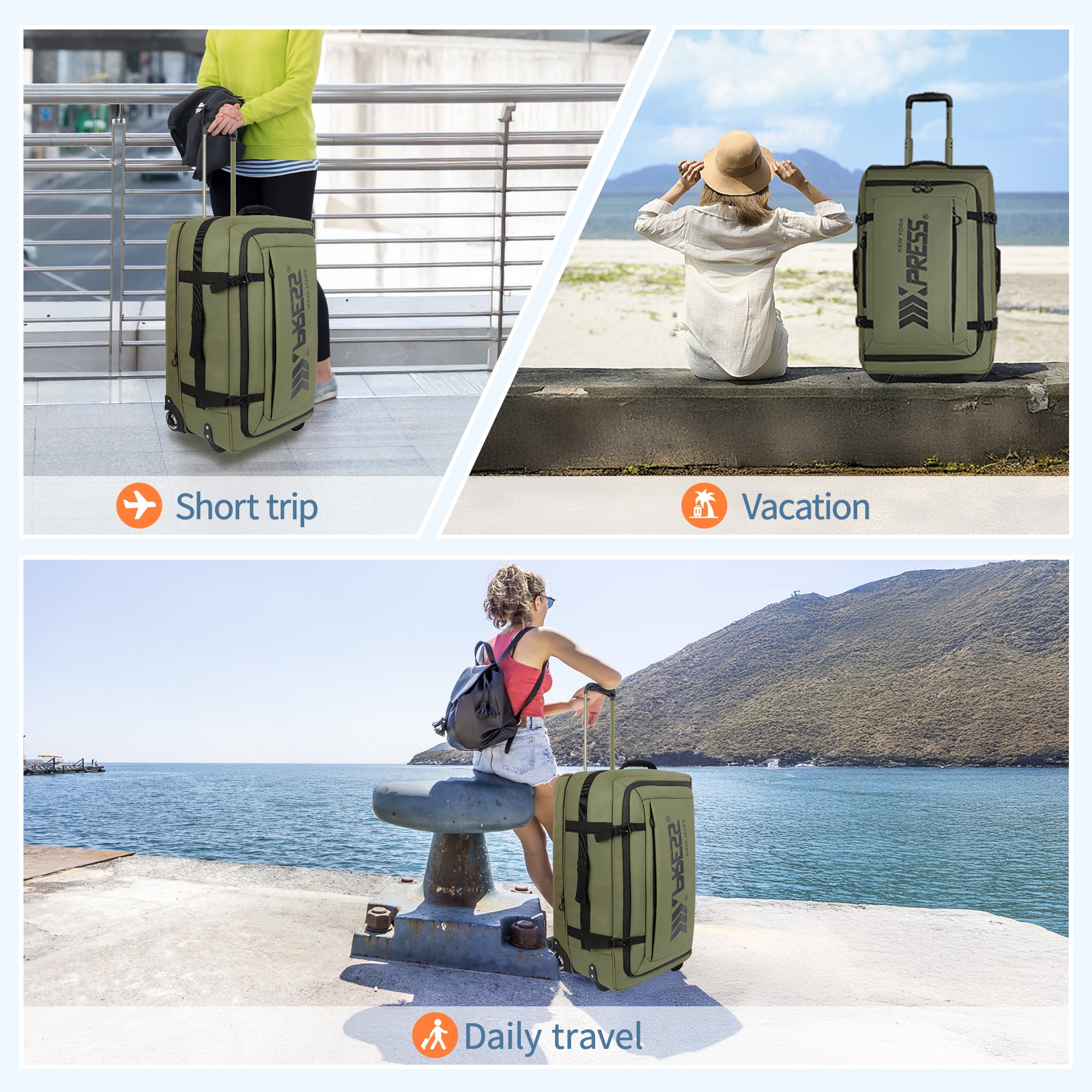 New York XPress TA-069-20'' Rolling Duffle Bag w/Wheels,26in/30in Rolling Duffle Bag w/Handle,Carry on Luggage Travel Duffle Bags for Man Women