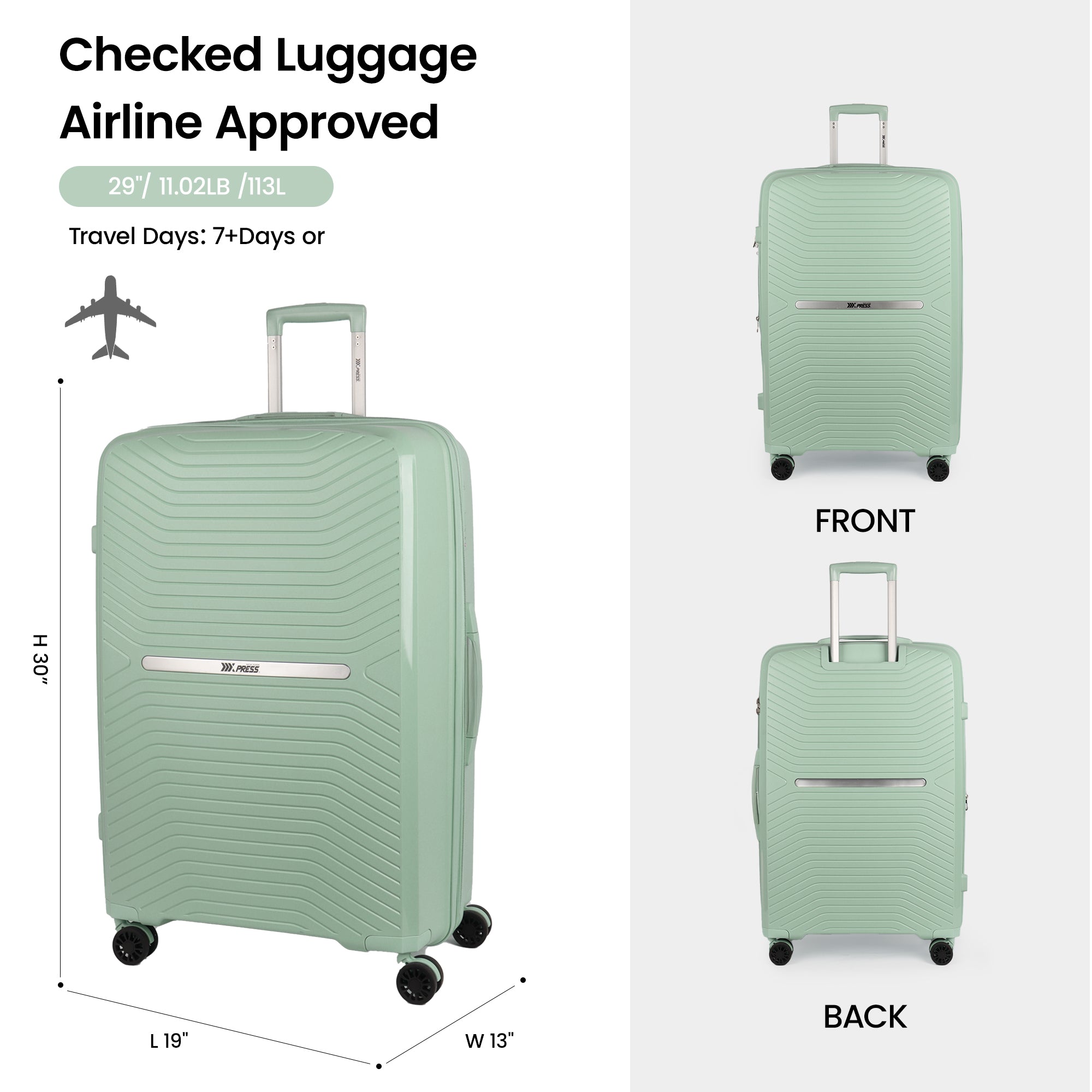 New York XPress 13804,3 Piece Luggage Set w/TSA LOCK,PC Hardside Suitcase Set w/Double Spinner Wheels,Expandable 20%,Luggage Sets,Lightweight Rolling Suitcase for Men/Women（20in/25in/29in）