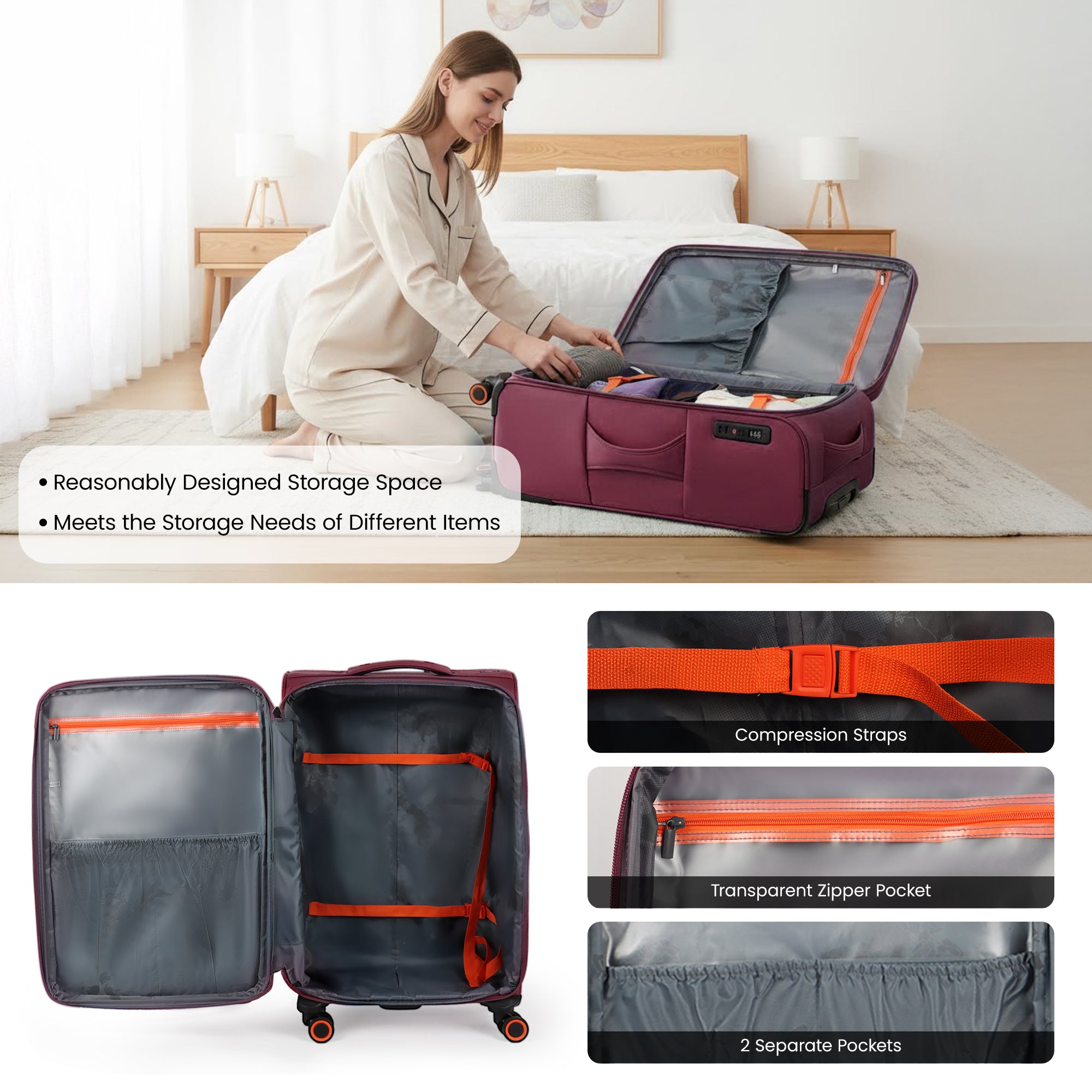 New York XPress WD-8818 Single Suitcase 20''/26''/30'',Softside Suitcase with TSA LOCK,Expandable 20% Luggage with Spinner Wheels,Tear-Resistant