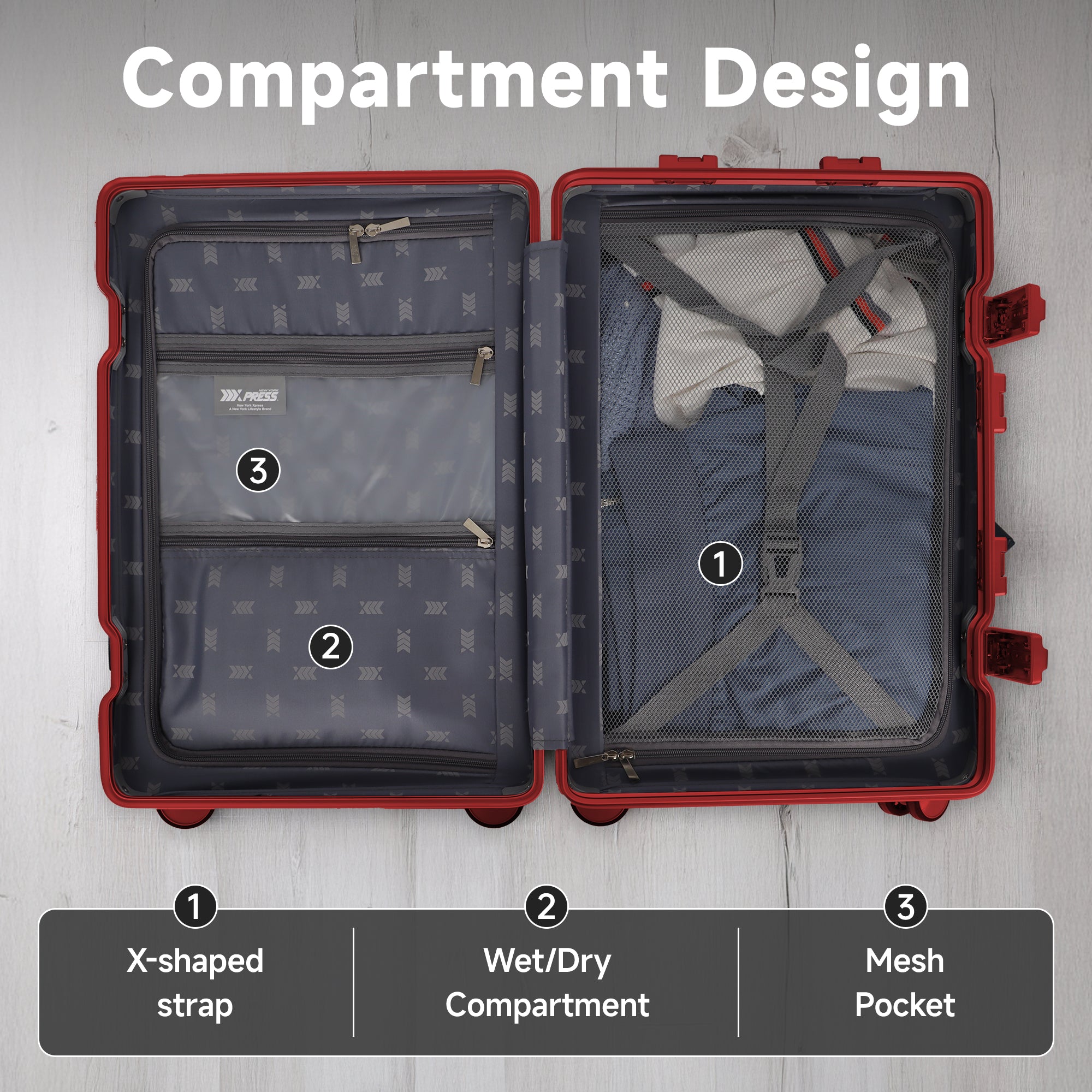 NEW YORK XPRESS Zipperless Luggage AL-12501,20in/30in,Aluminum Frame w/TSA LOCK w/Spinner Wheels