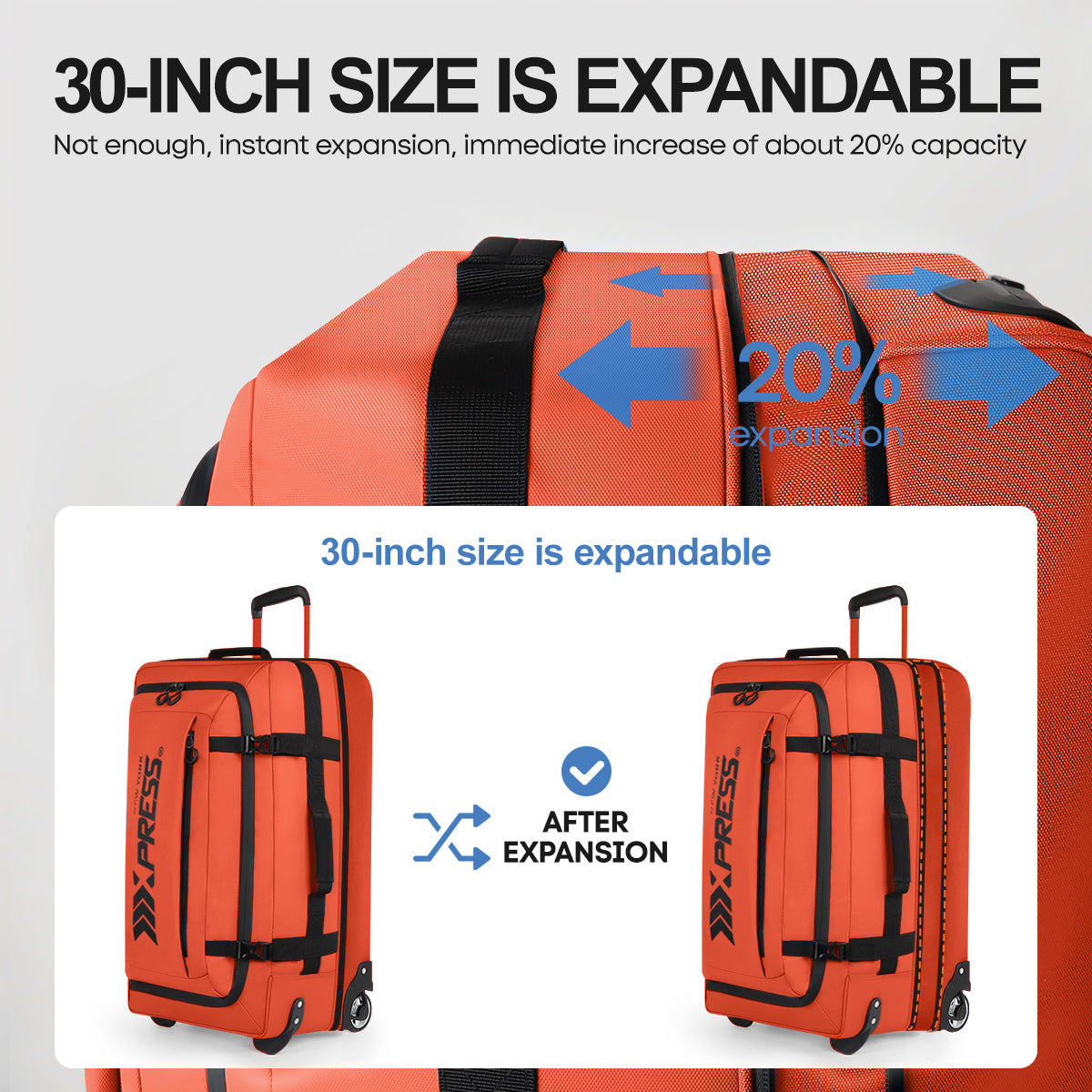 New York XPress TA-069-20'' Rolling Duffle Bag w/Wheels,26in/30in Rolling Duffle Bag w/Handle,Carry on Luggage Travel Duffle Bags for Man Women