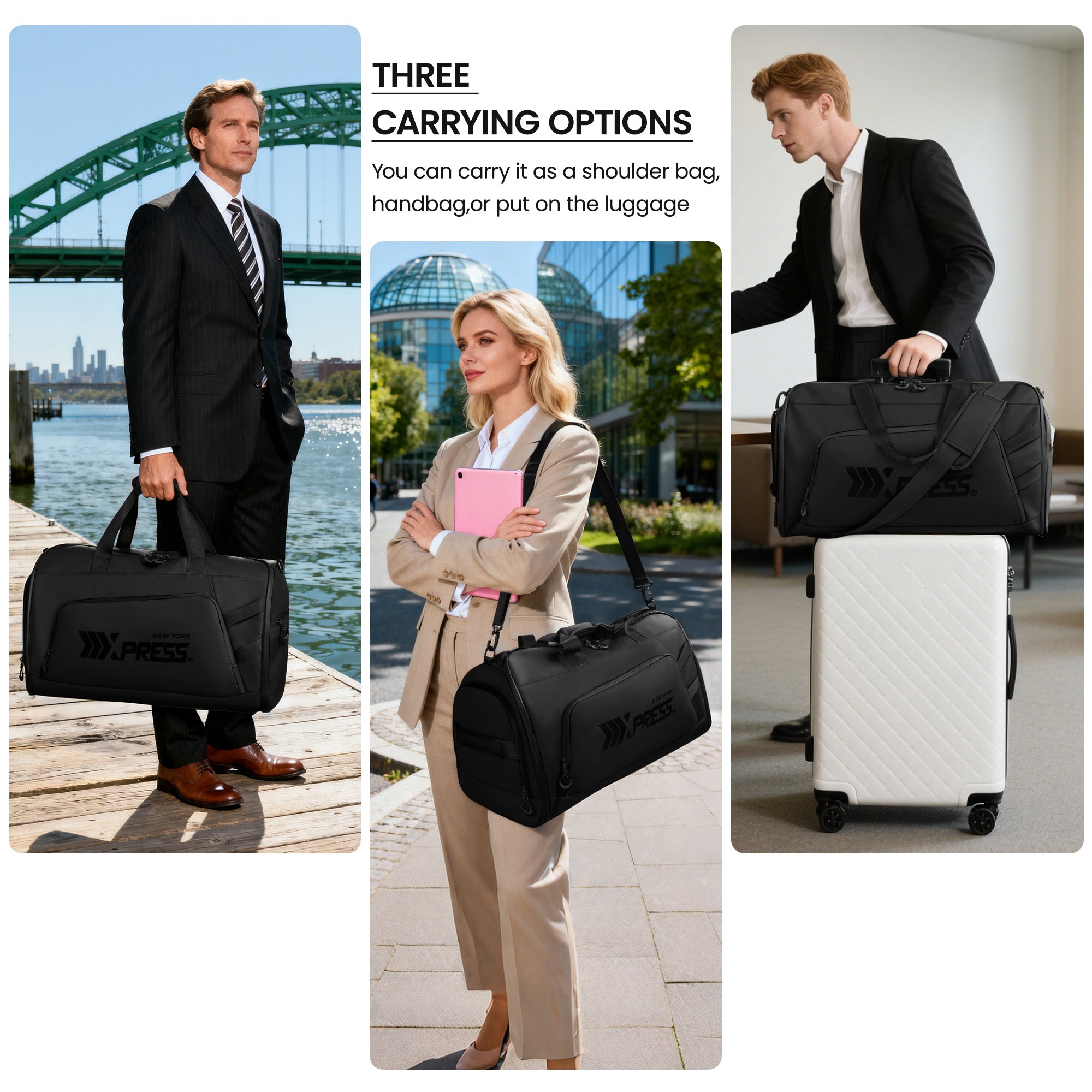 New York XPress GB-261, 2 in 1 Convertible Garment Bag for Travel,Carry on Garment Duffel Bag with Shoulder Strap,Hanging Suit Compartment,Duffle Bag