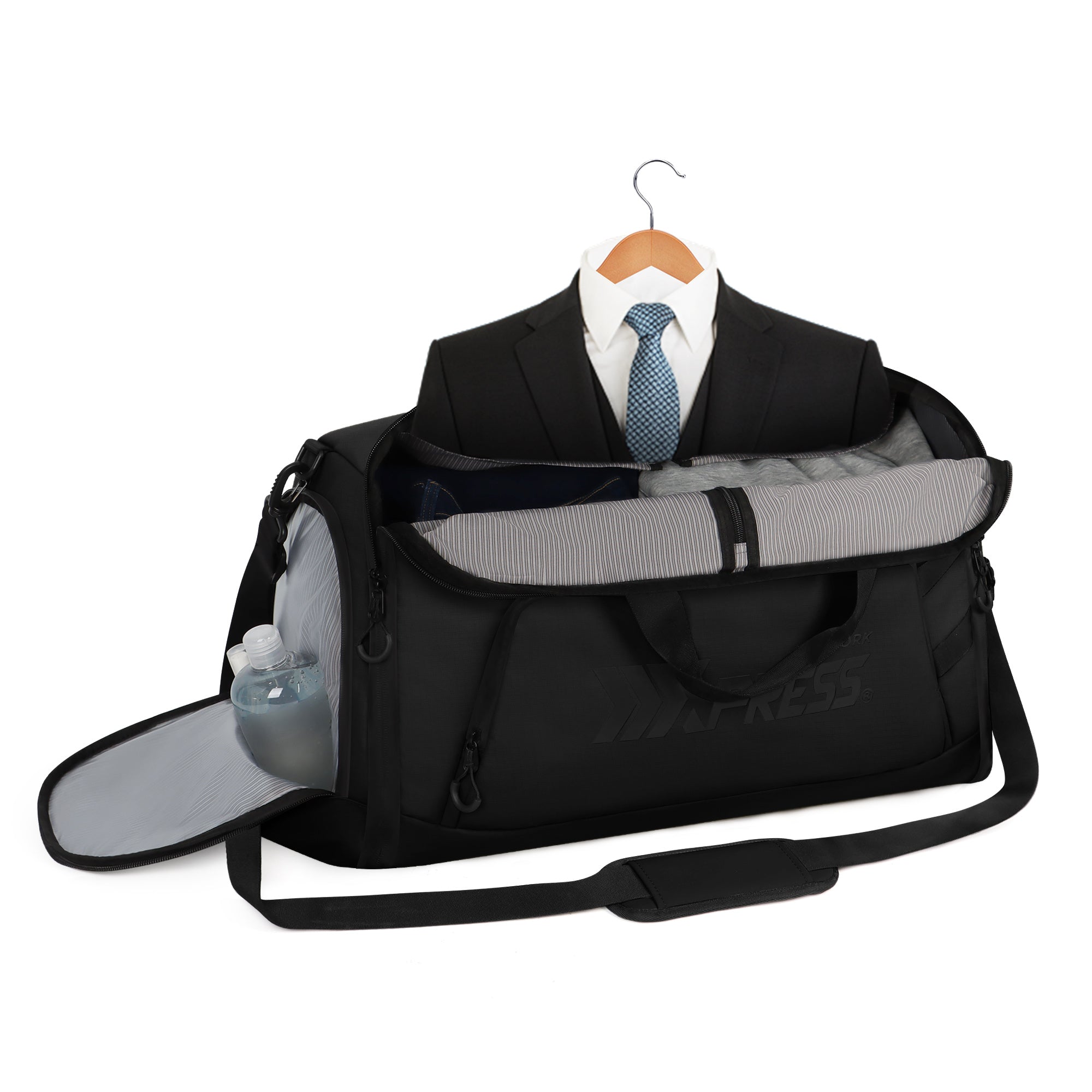 New York XPress GB-261, 2 in 1 Convertible Garment Bag for Travel,Carry on Garment Duffel Bag with Shoulder Strap,Hanging Suit Compartment,Duffle Bag