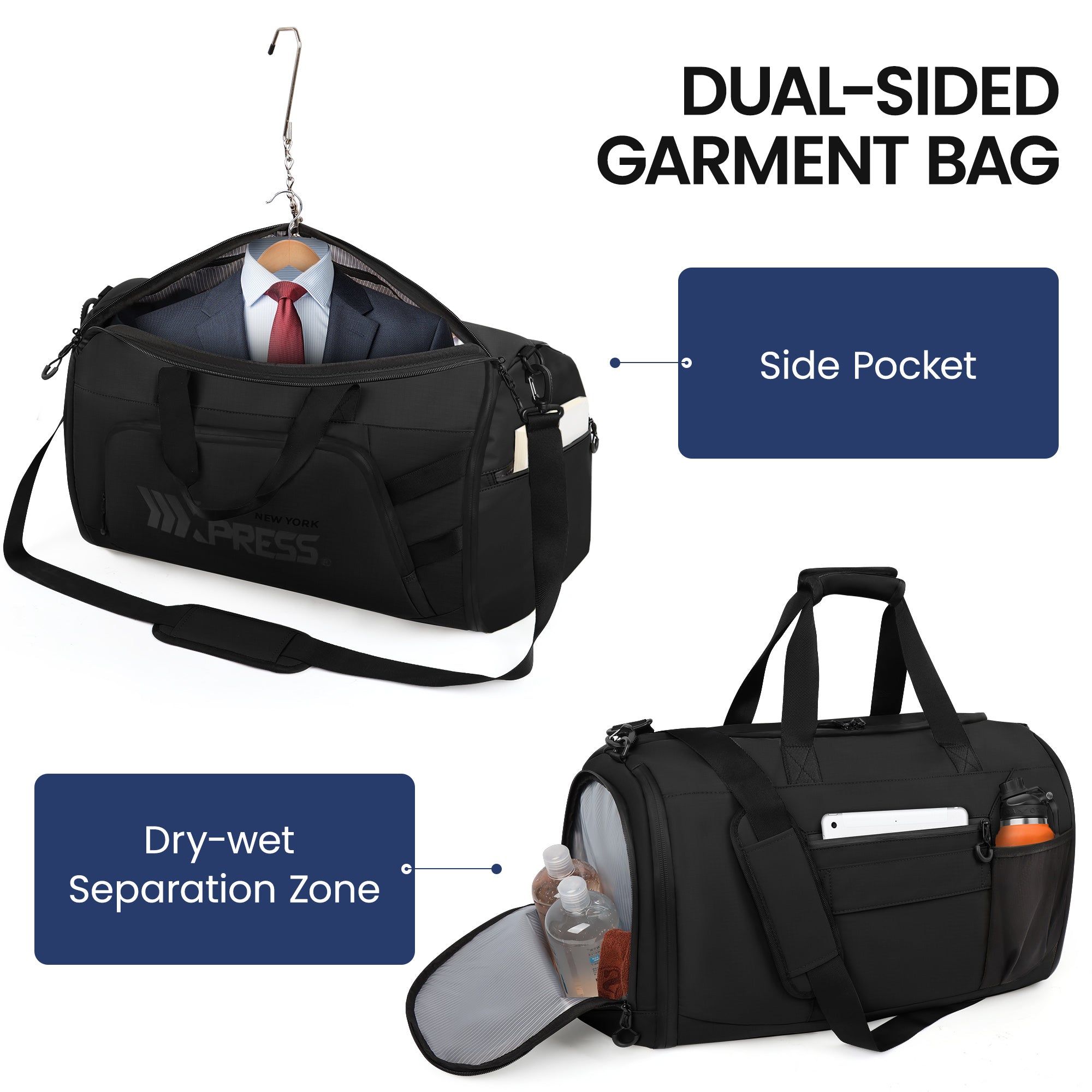 New York XPress GB-261, 2 in 1 Convertible Garment Bag for Travel,Carry on Garment Duffel Bag with Shoulder Strap,Hanging Suit Compartment,Duffle Bag