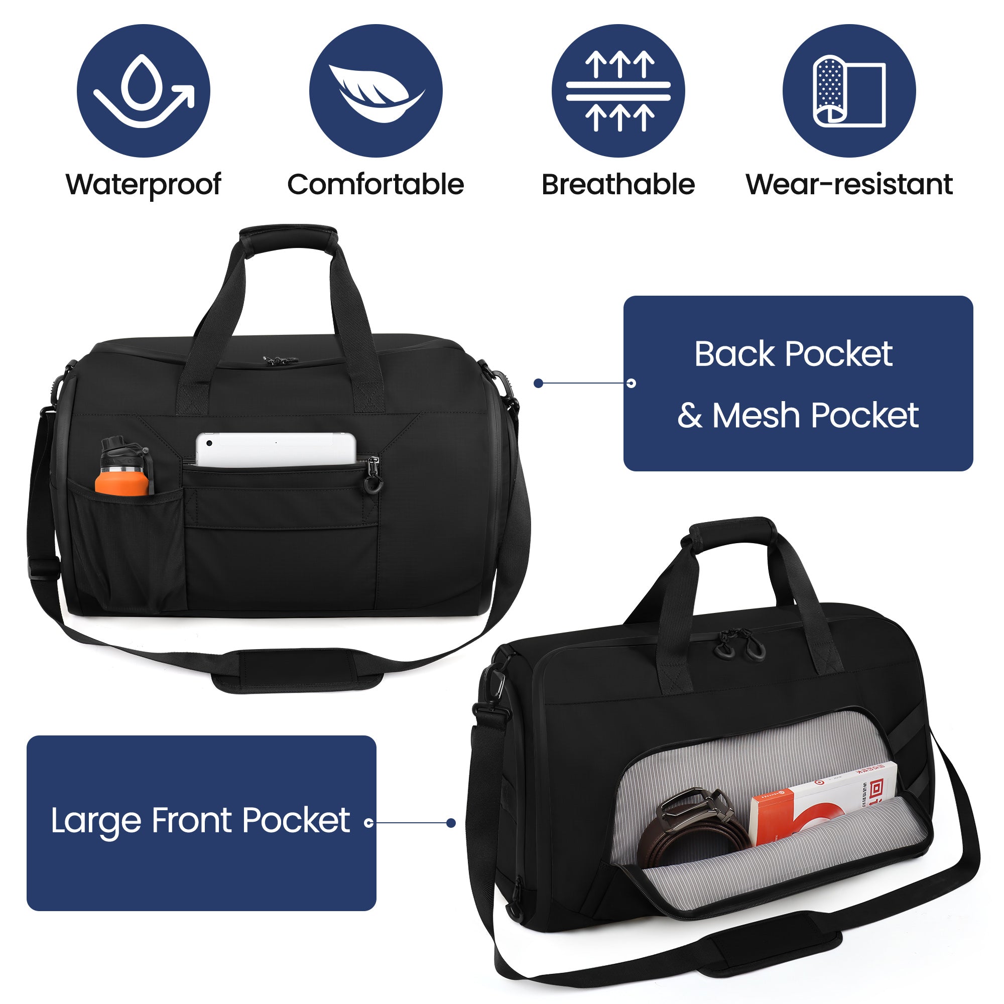 New York XPress GB-261, 2 in 1 Convertible Garment Bag for Travel,Carry on Garment Duffel Bag with Shoulder Strap,Hanging Suit Compartment,Duffle Bag