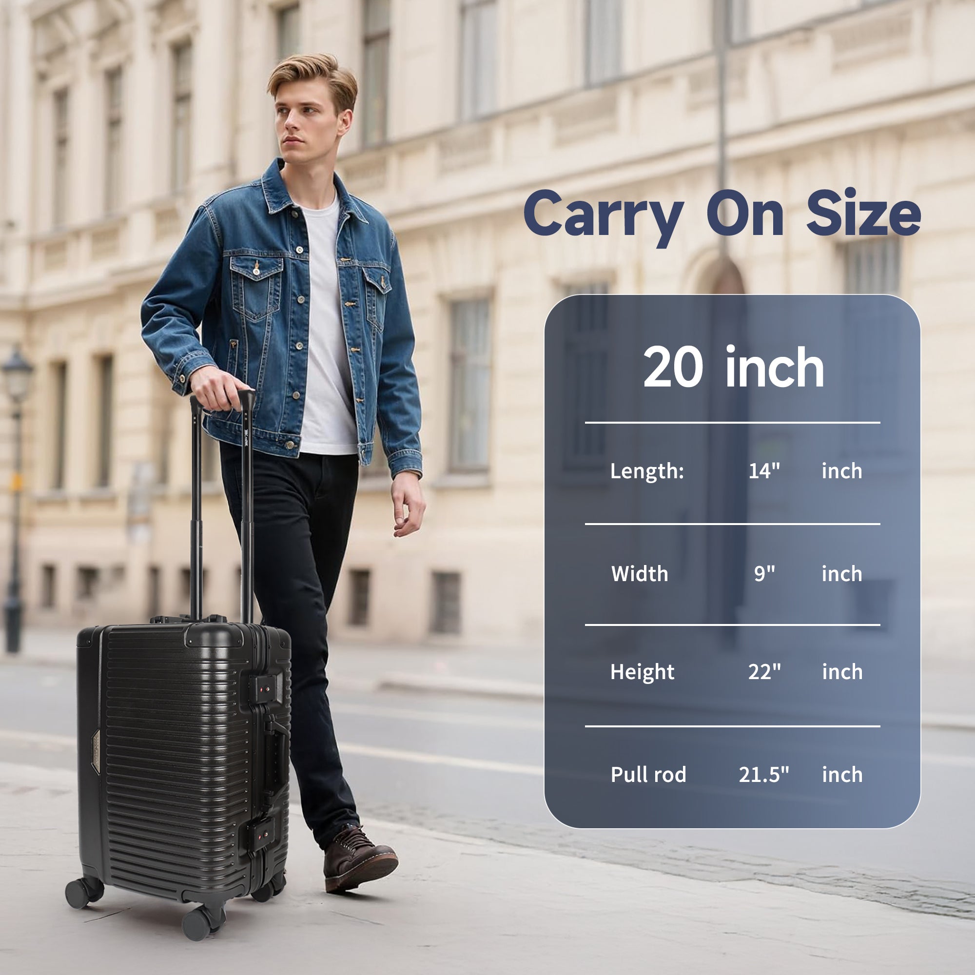 Luggage AL1377,Carry On Luggage 20 inch,Aluminum Alloy Zipperless Suitcase with Spinner Wheels