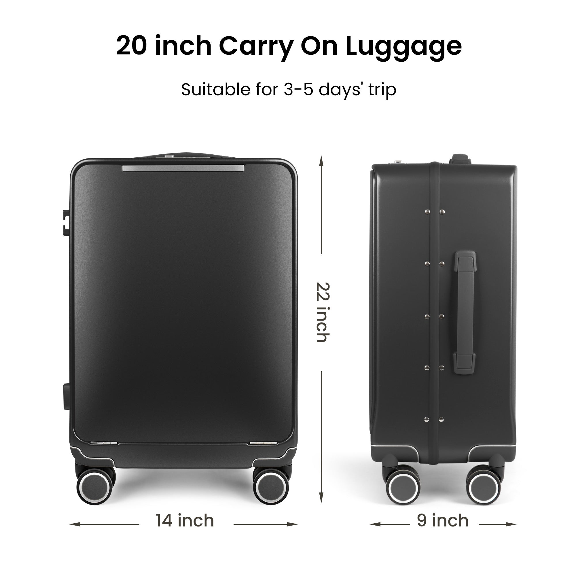 New York XPress LA-266, 20'' Carry on Luggage with Front Pocket & Cup Holder,Suitcase with Aluminum Frame,PC Hard Shell Suitcases w/TSA LOCK