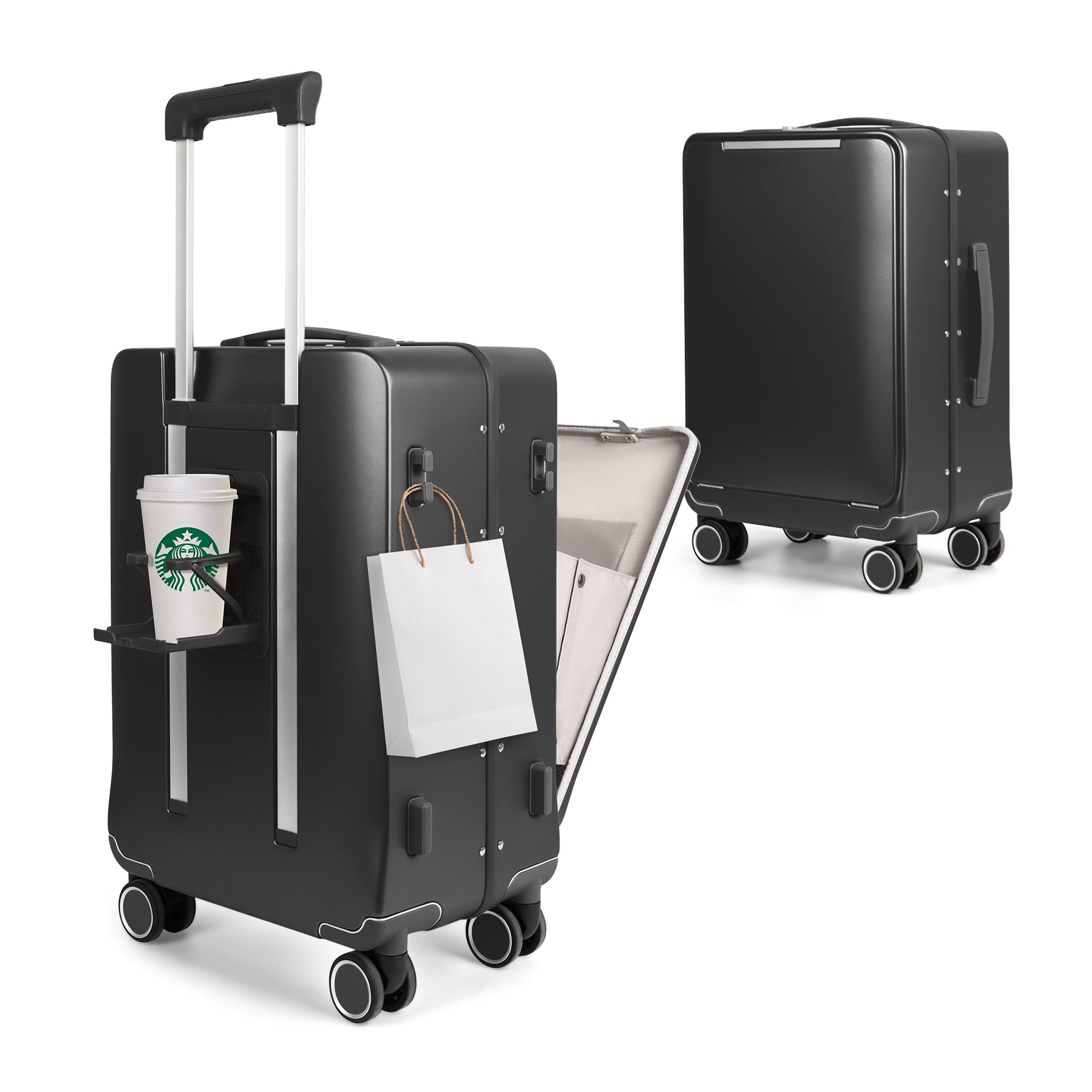 New York XPress LA-266, 20'' Carry on Luggage with Front Pocket & Cup Holder,Suitcase with Aluminum Frame,PC Hard Shell Suitcases w/TSA LOCK