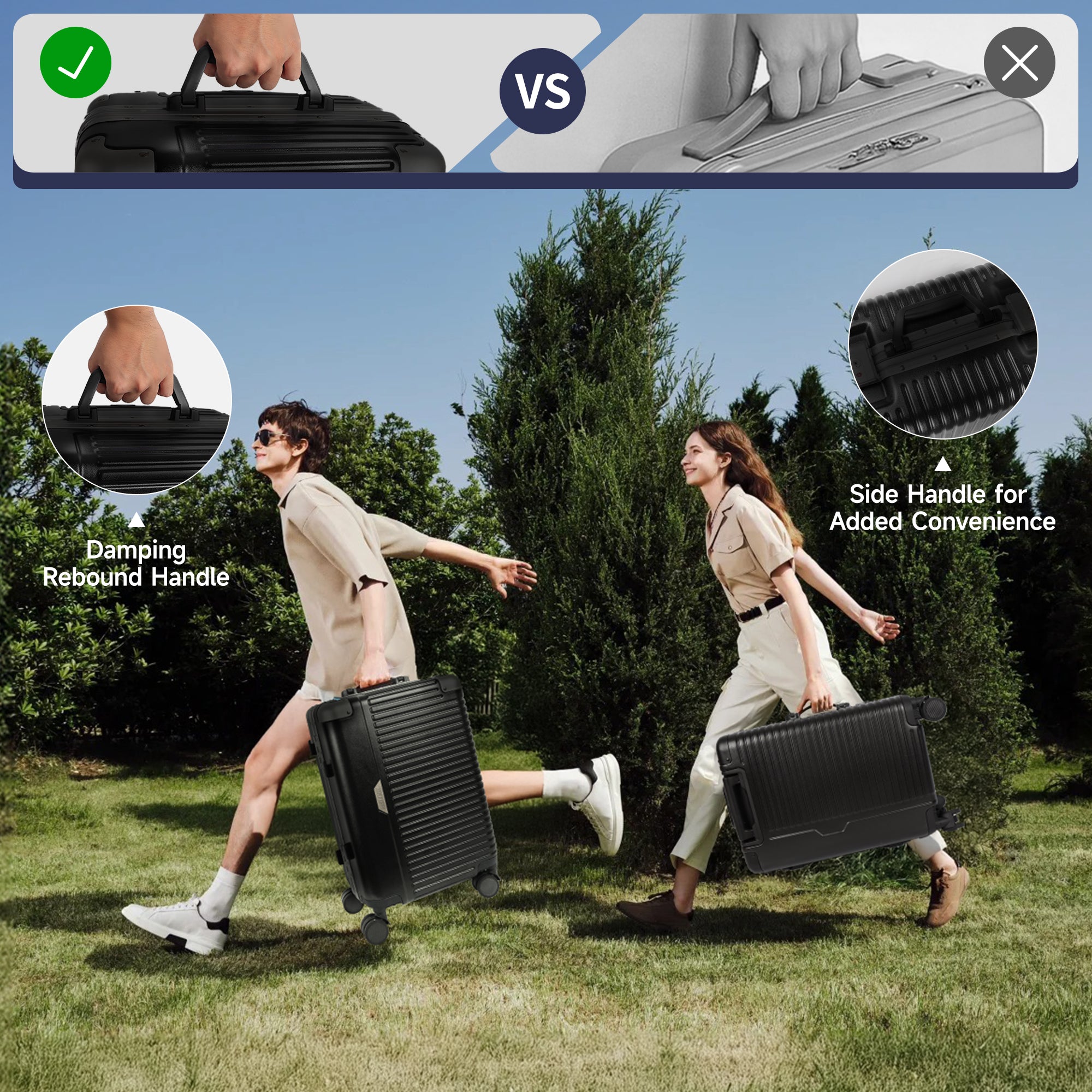 Luggage AL1377,Carry On Luggage 20 inch,Aluminum Alloy Zipperless Suitcase with Spinner Wheels