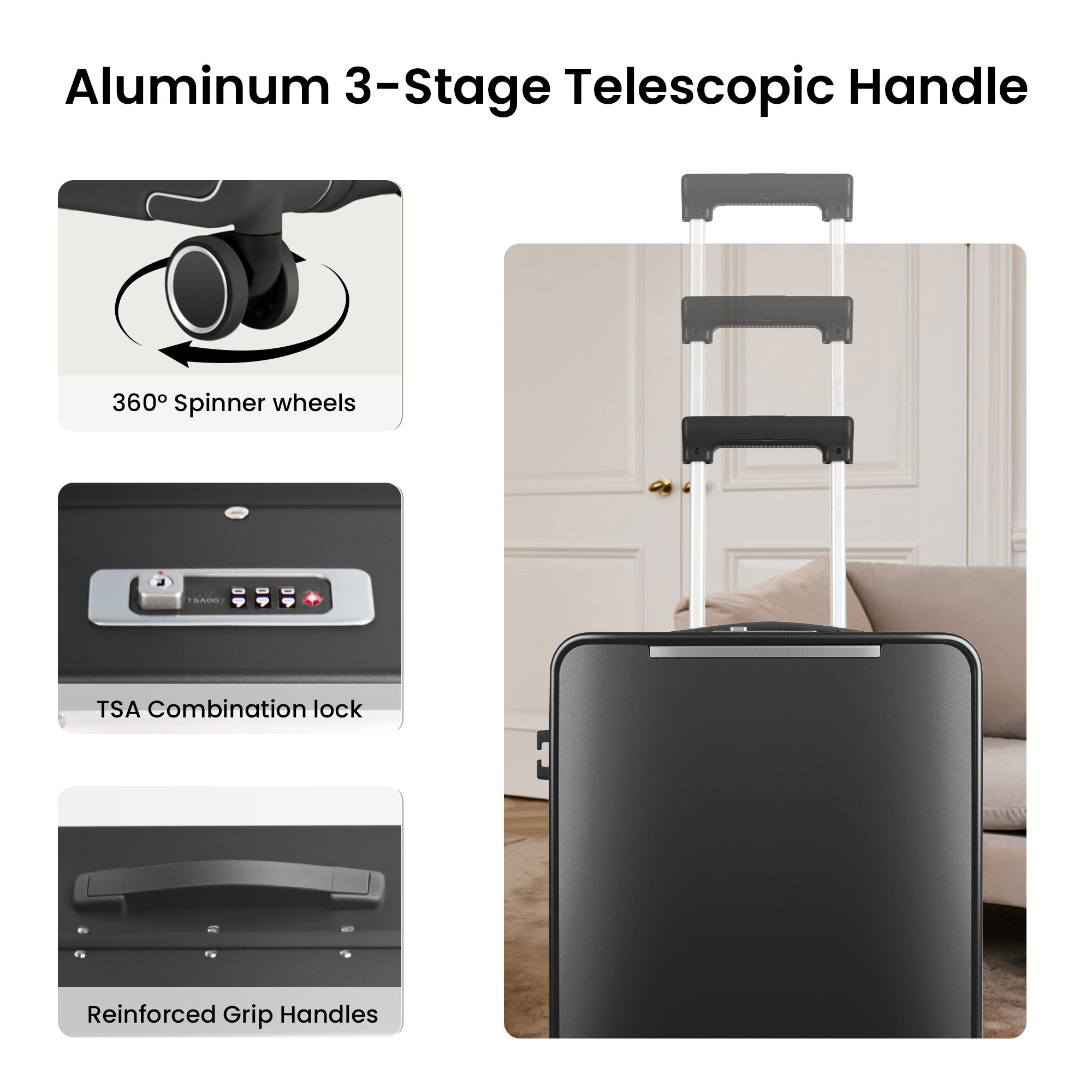 New York XPress LA-266, 20'' Carry on Luggage with Front Pocket & Cup Holder,Suitcase with Aluminum Frame,PC Hard Shell Suitcases w/TSA LOCK