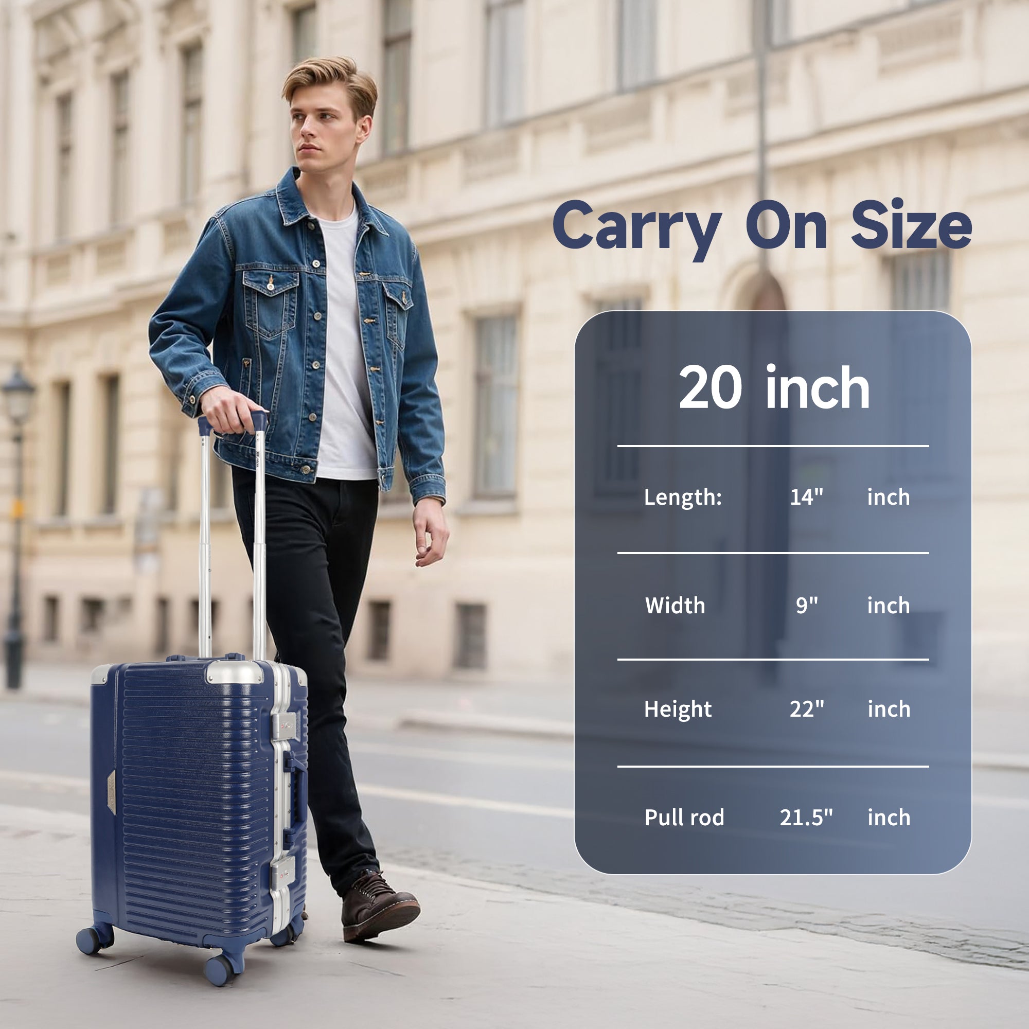 Luggage AL1377,Carry On Luggage 20 inch,Aluminum Alloy Zipperless Suitcase with Spinner Wheels
