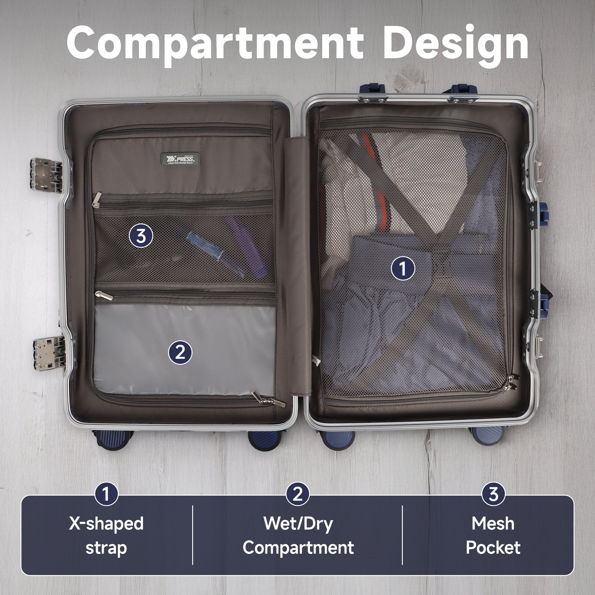 Luggage AL1377,Carry On Luggage 20 inch,Aluminum Alloy Zipperless Suitcase with Spinner Wheels