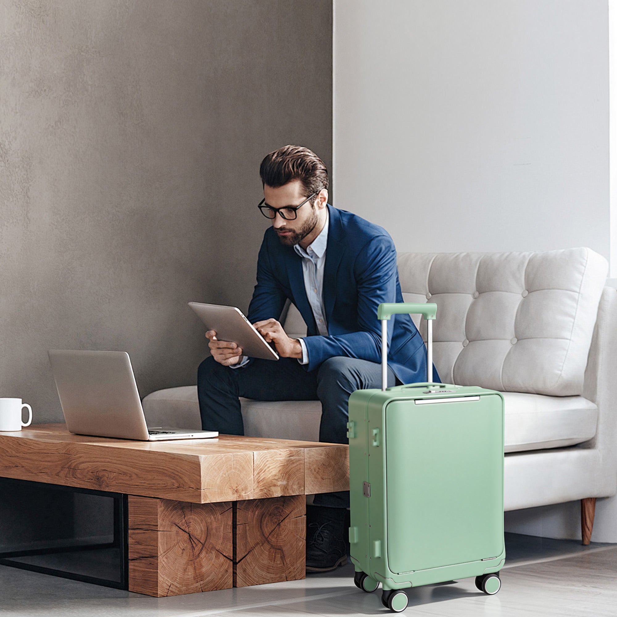 New York XPress LA-266, 20'' Carry on Luggage with Front Pocket & Cup Holder,Suitcase with Aluminum Frame,PC Hard Shell Suitcases w/TSA LOCK