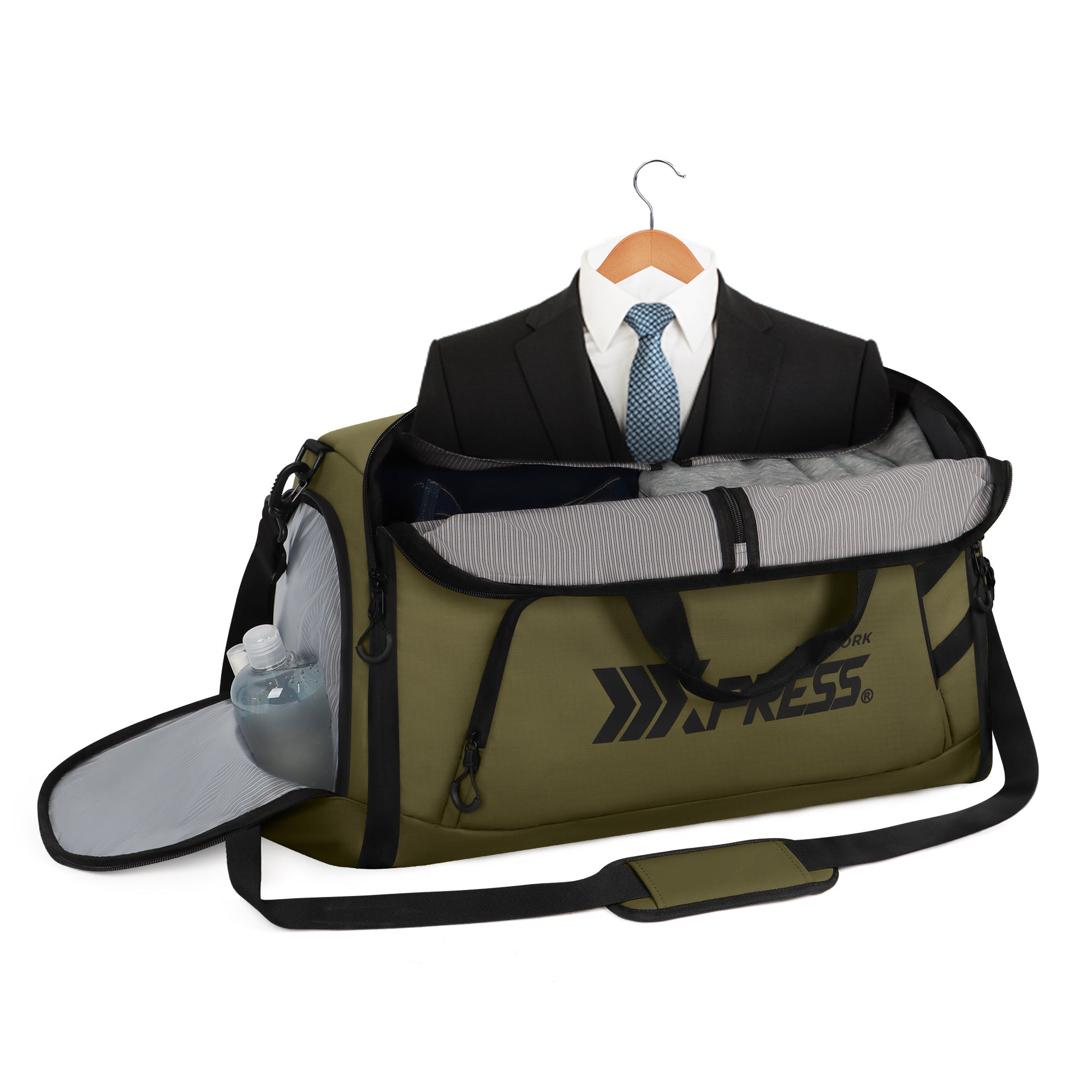 New York XPress GB-261, 2 in 1 Convertible Garment Bag for Travel,Carry on Garment Duffel Bag with Shoulder Strap,Hanging Suit Compartment,Duffle Bag