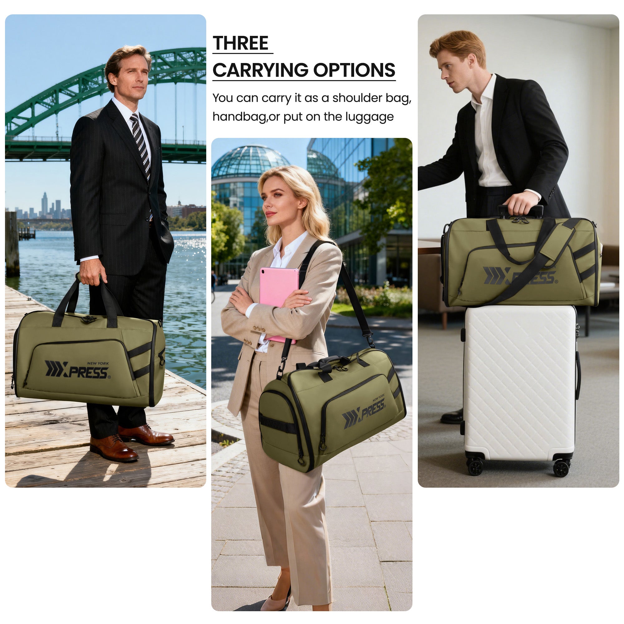 New York XPress GB-261, 2 in 1 Convertible Garment Bag for Travel,Carry on Garment Duffel Bag with Shoulder Strap,Hanging Suit Compartment,Duffle Bag