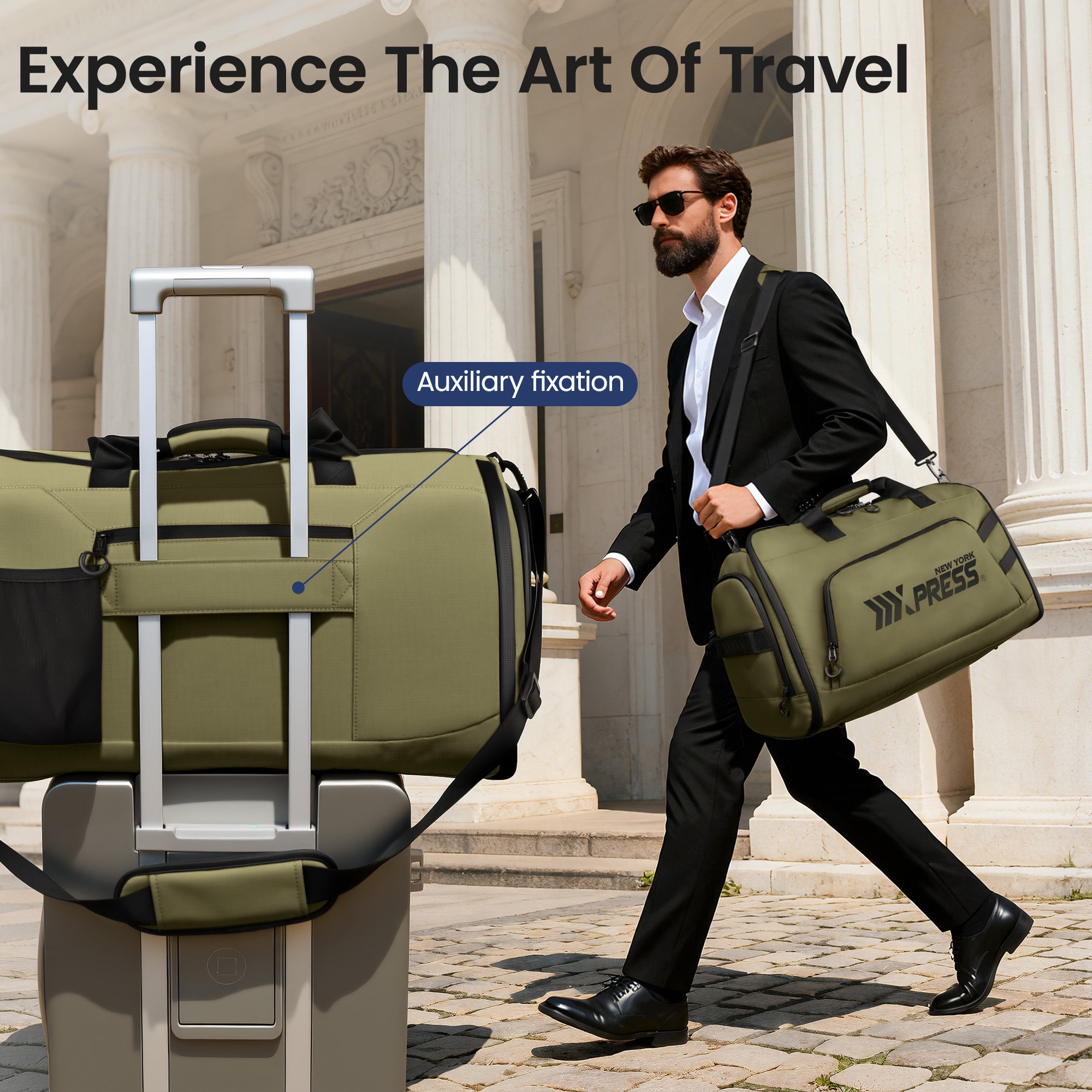 New York XPress GB-261, 2 in 1 Convertible Garment Bag for Travel,Carry on Garment Duffel Bag with Shoulder Strap,Hanging Suit Compartment,Duffle Bag