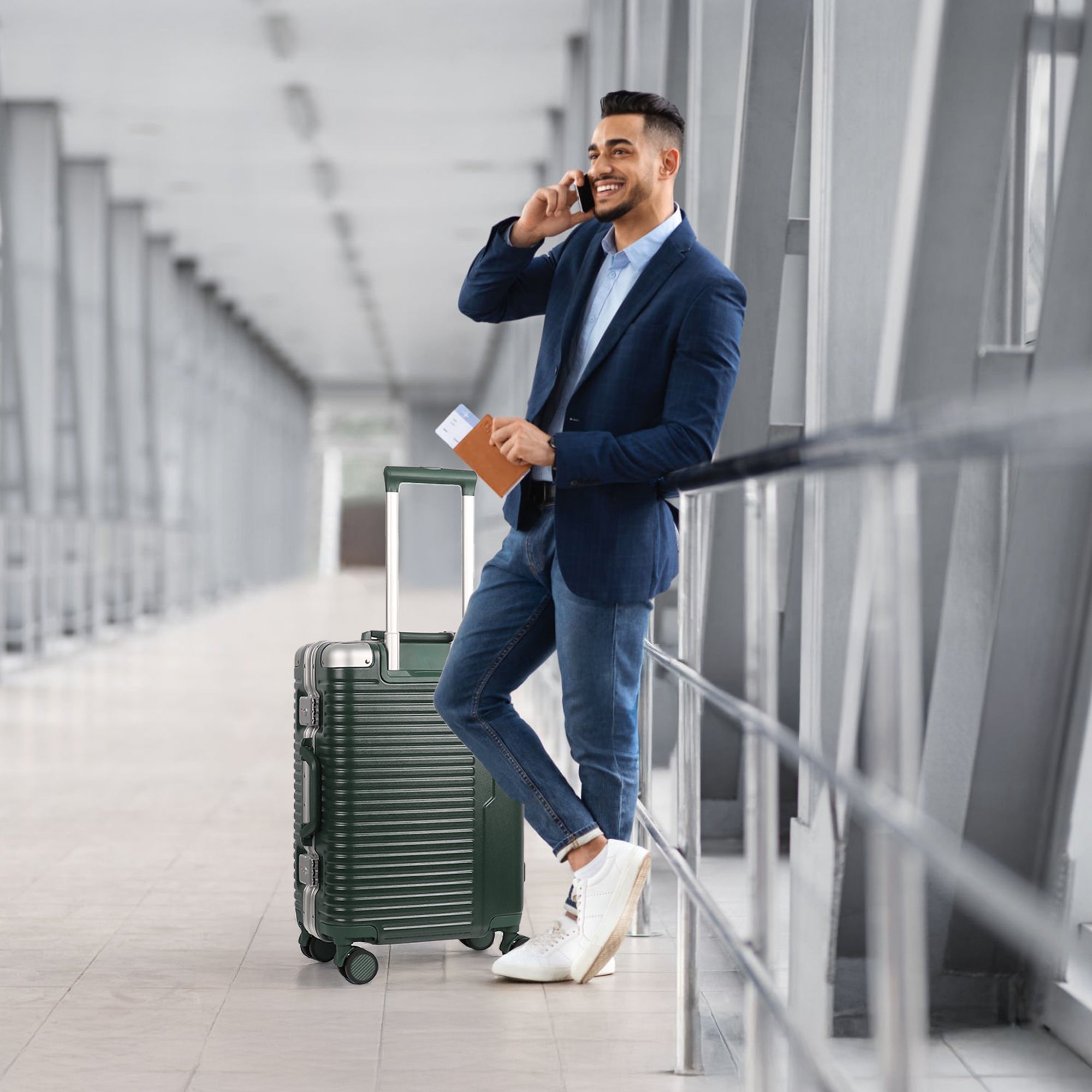Luggage AL1377,Carry On Luggage 20 inch,Aluminum Alloy Zipperless Suitcase with Spinner Wheels