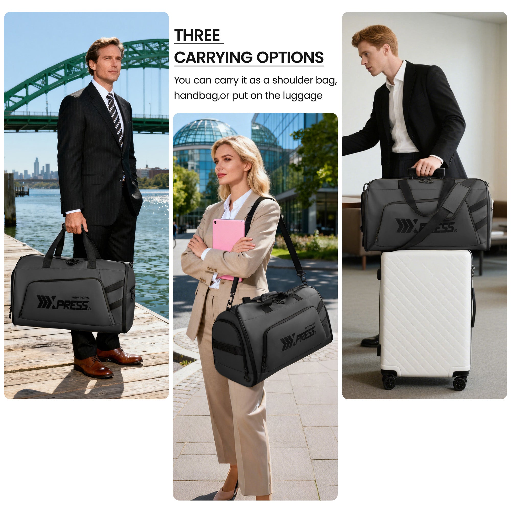 New York XPress GB-261, 2 in 1 Convertible Garment Bag for Travel,Carry on Garment Duffel Bag with Shoulder Strap,Hanging Suit Compartment,Duffle Bag