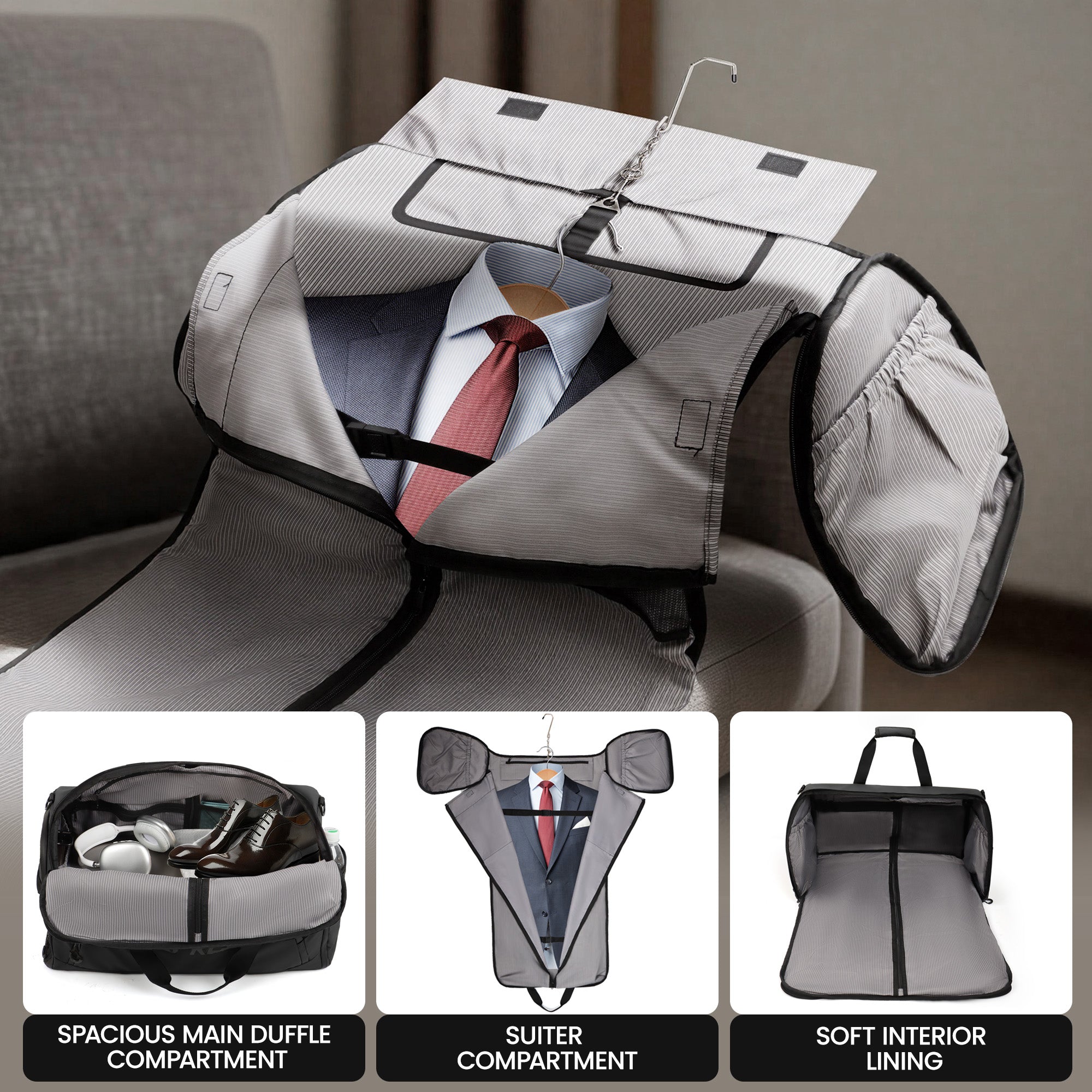 New York XPress GB-261, 2 in 1 Convertible Garment Bag for Travel,Carry on Garment Duffel Bag with Shoulder Strap,Hanging Suit Compartment,Duffle Bag