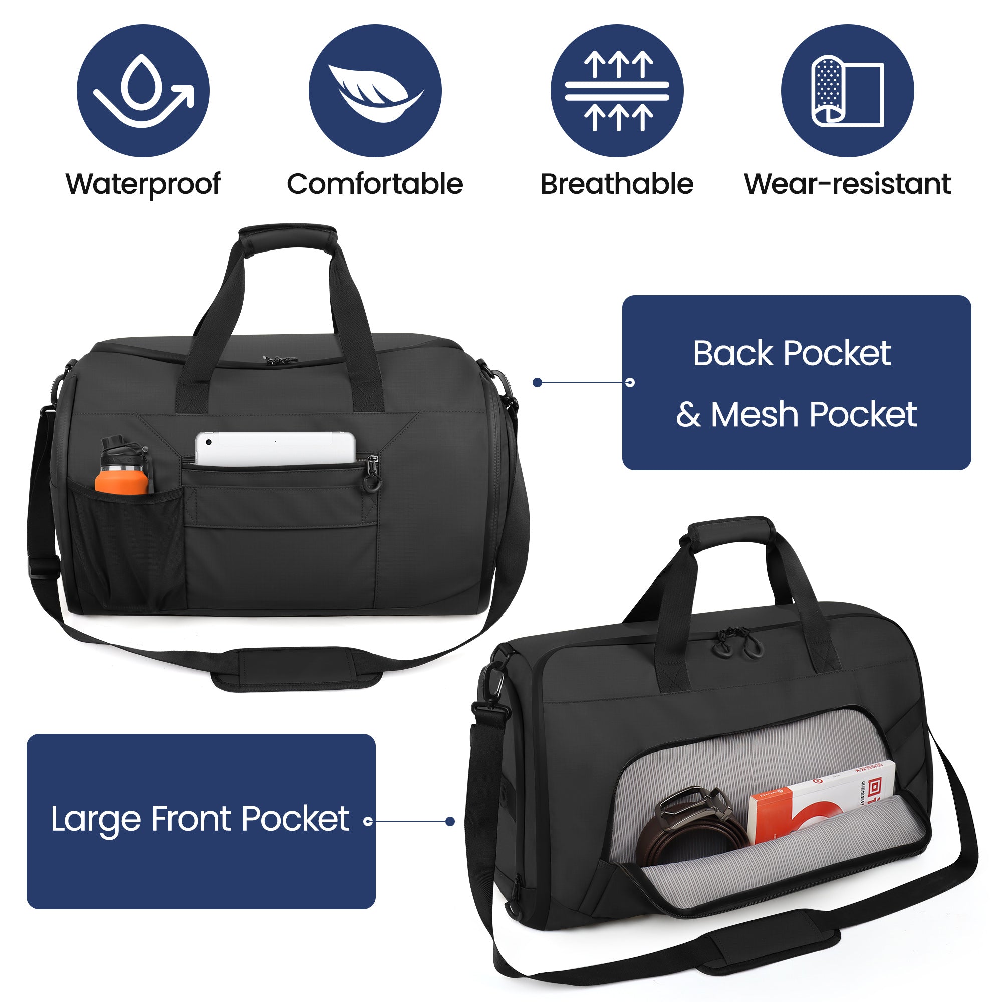 New York XPress GB-261, 2 in 1 Convertible Garment Bag for Travel,Carry on Garment Duffel Bag with Shoulder Strap,Hanging Suit Compartment,Duffle Bag