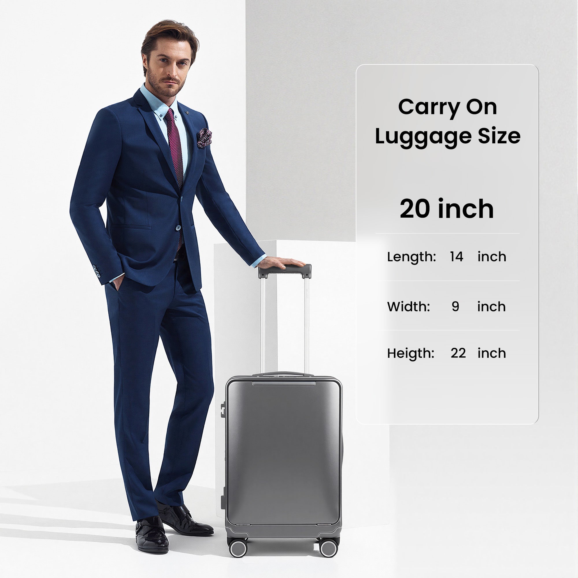 New York XPress LA-266, 20'' Carry on Luggage with Front Pocket & Cup Holder,Suitcase with Aluminum Frame,PC Hard Shell Suitcases w/TSA LOCK