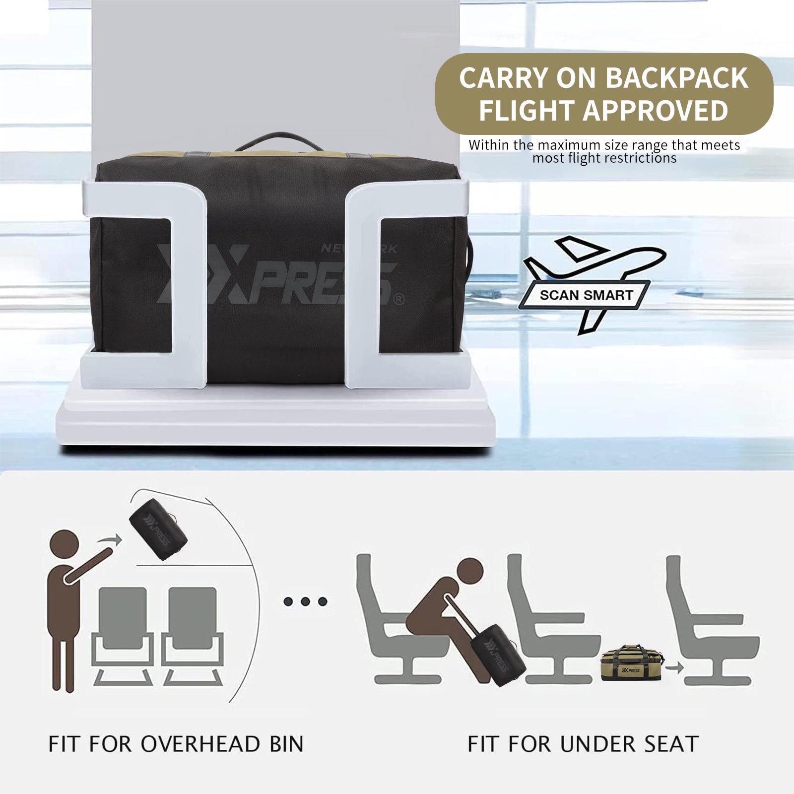 New York XPress LX-737-20''Backpack,2-in-1 Carry-on Backpack for Men Women 40L Sports Gym Bag with Backpack Straps,Water Resistant,for Travel/Gym