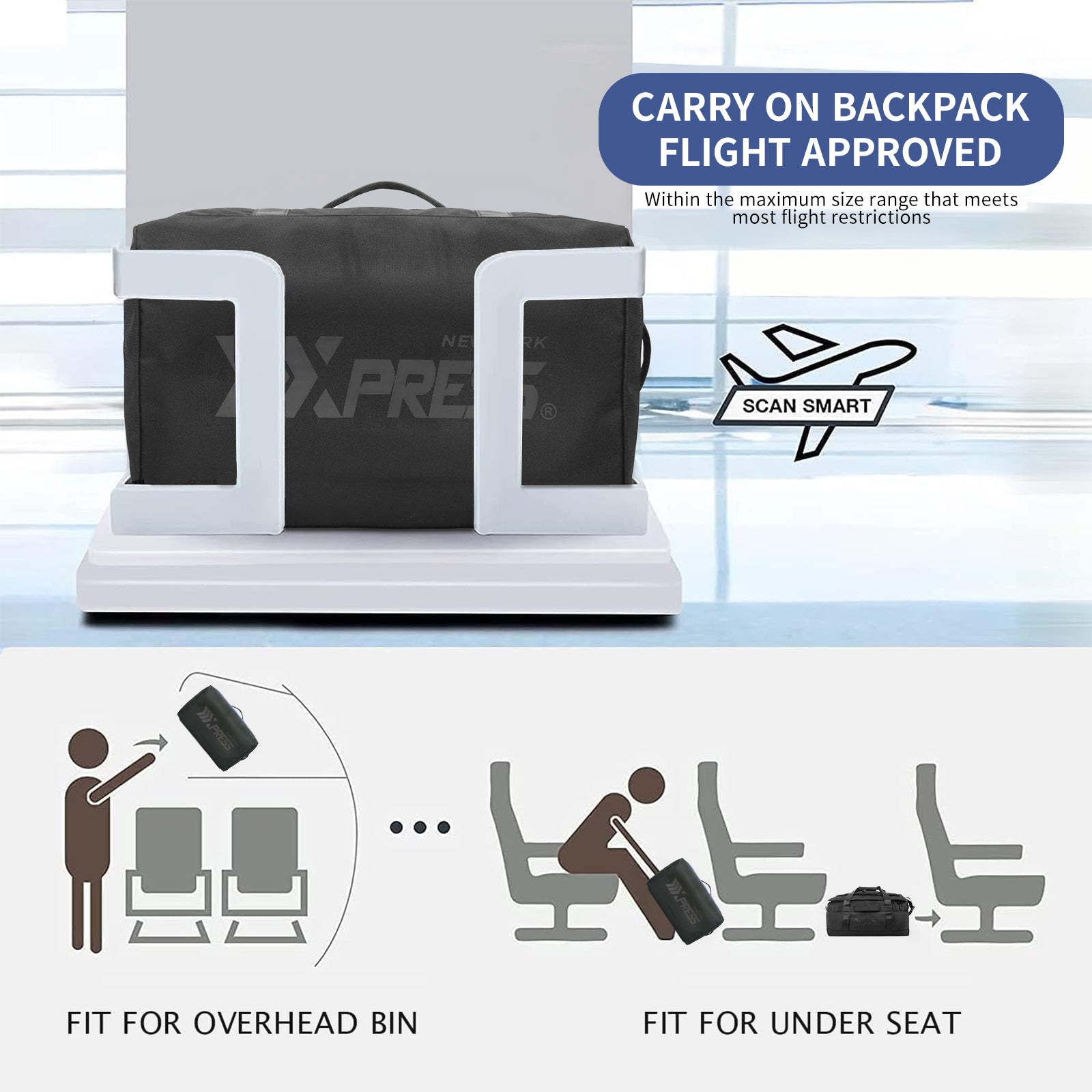 New York XPress LX-737-20''Backpack,2-in-1 Carry-on Backpack for Men Women 40L Sports Gym Bag with Backpack Straps,Water Resistant,for Travel/Gym