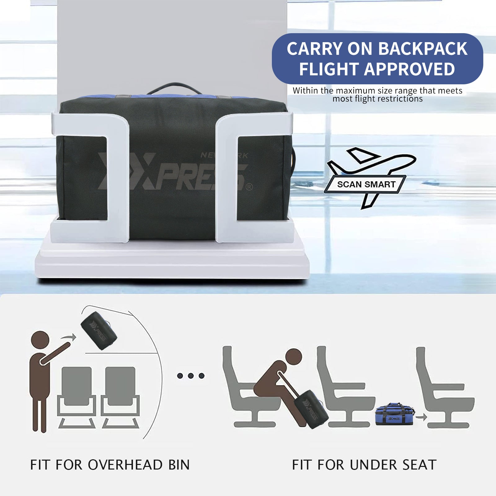 New York XPress LX-737-20''Backpack,2-in-1 Carry-on Backpack for Men Women 40L Sports Gym Bag with Backpack Straps,Water Resistant,for Travel/Gym