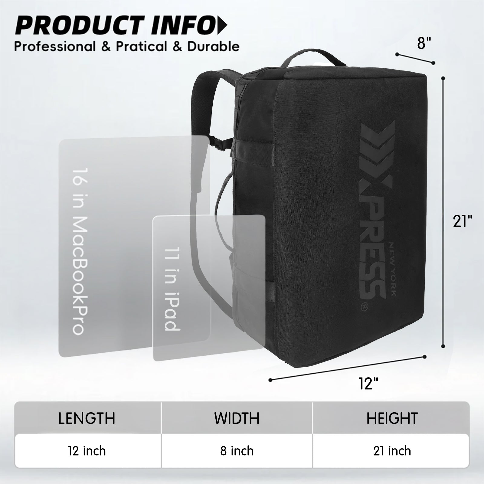 New York XPress LX-737-20''Backpack,2-in-1 Carry-on Backpack for Men Women 40L Sports Gym Bag with Backpack Straps,Water Resistant,for Travel/Gym