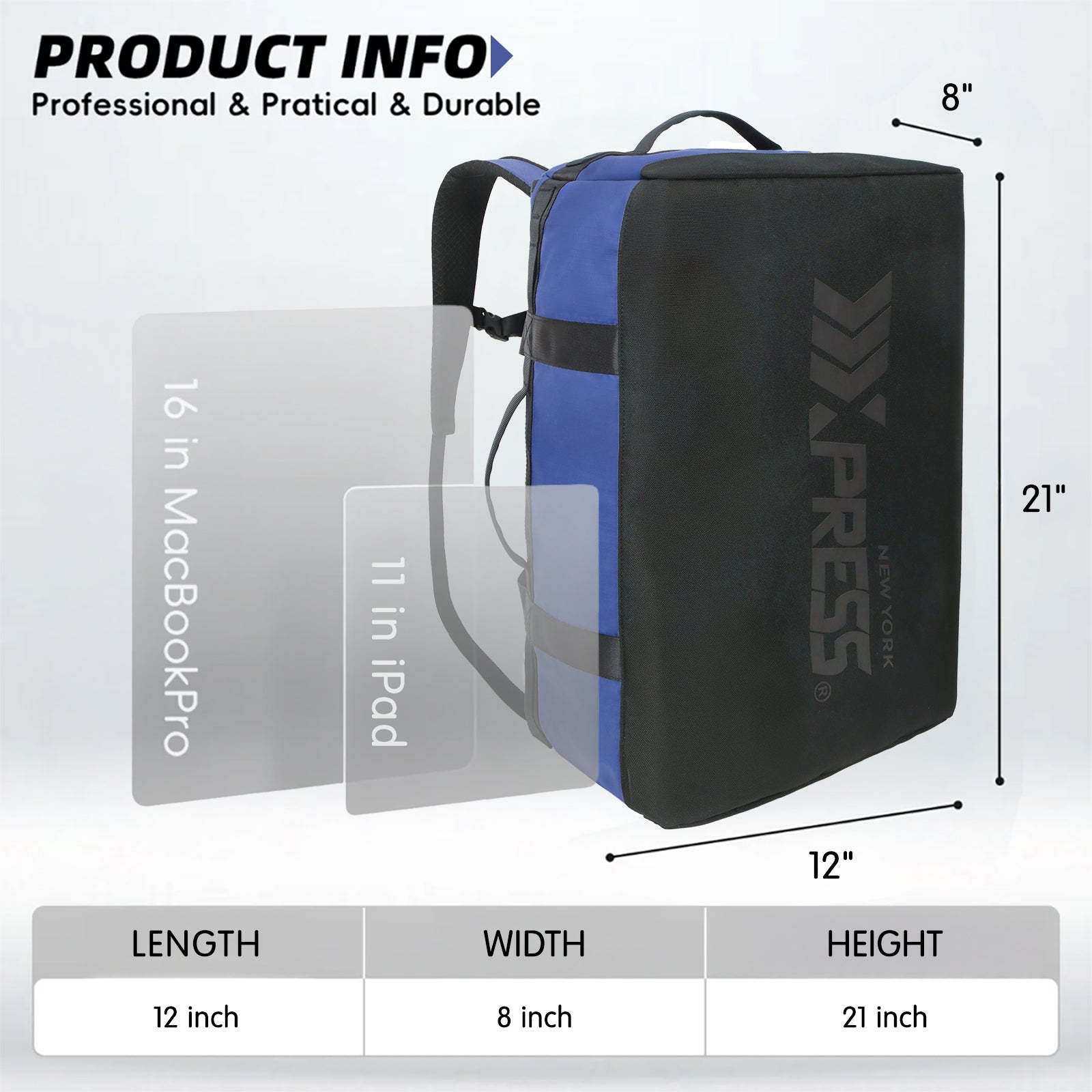 New York XPress LX-737-20''Backpack,2-in-1 Carry-on Backpack for Men Women 40L Sports Gym Bag with Backpack Straps,Water Resistant,for Travel/Gym