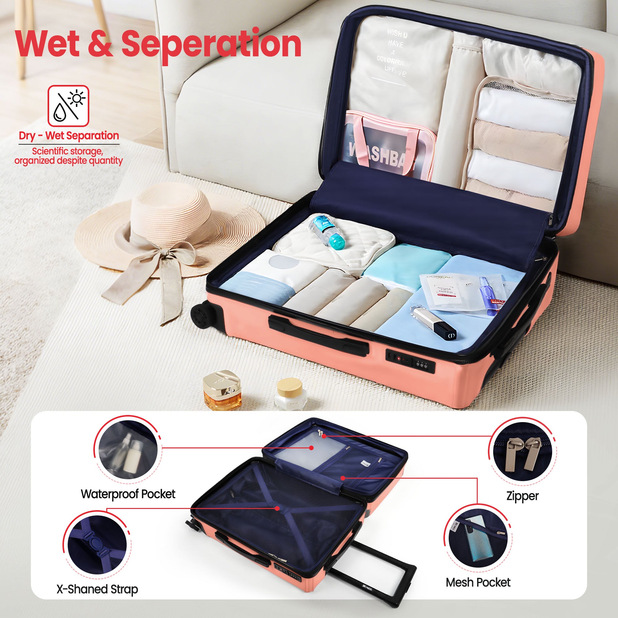 WD-576-Luggage Sets 3 Piece（20/24/28in） PC Hardshell Suitcases