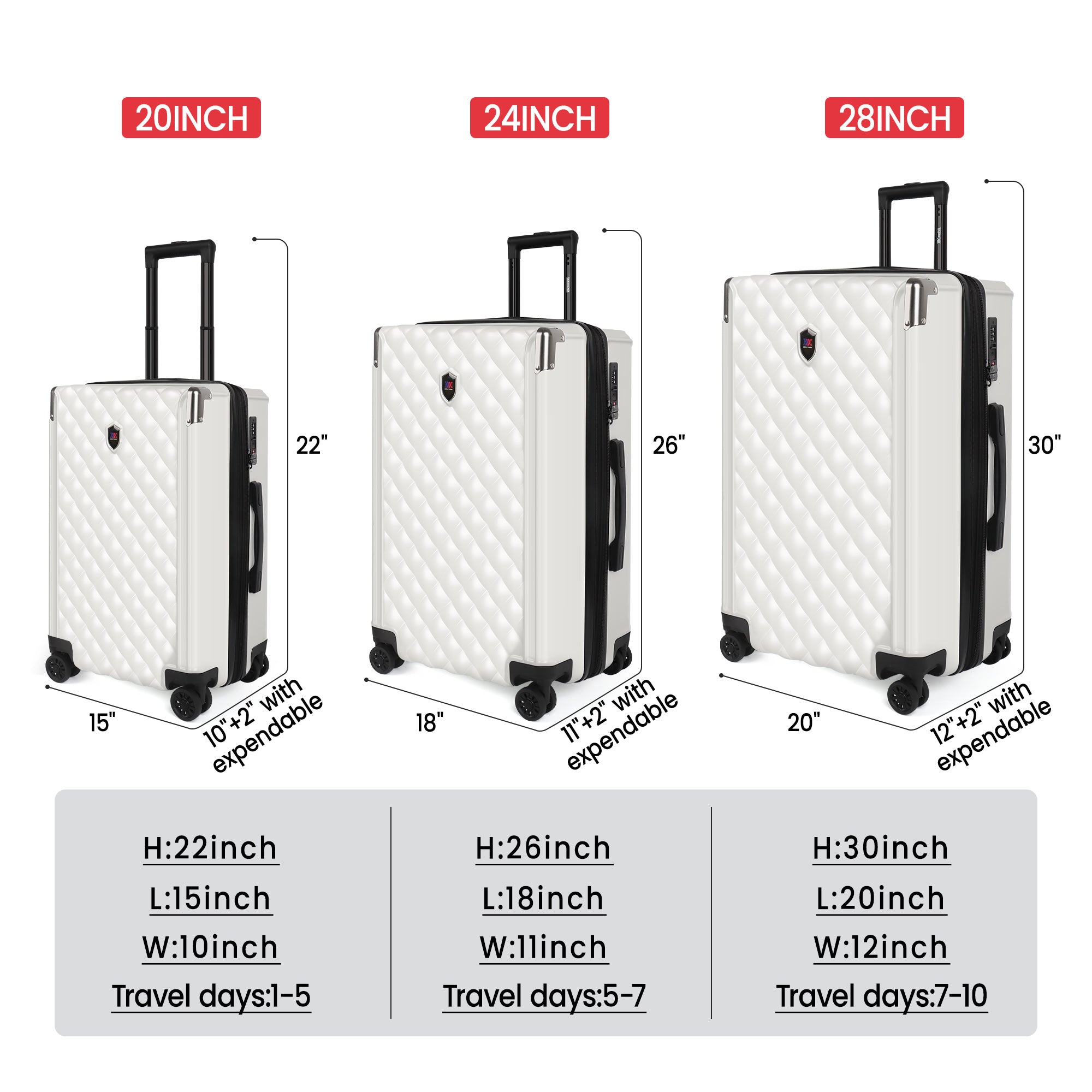 WD-576-Luggage Sets 3 Piece（20/24/28in） PC Hardshell Suitcases