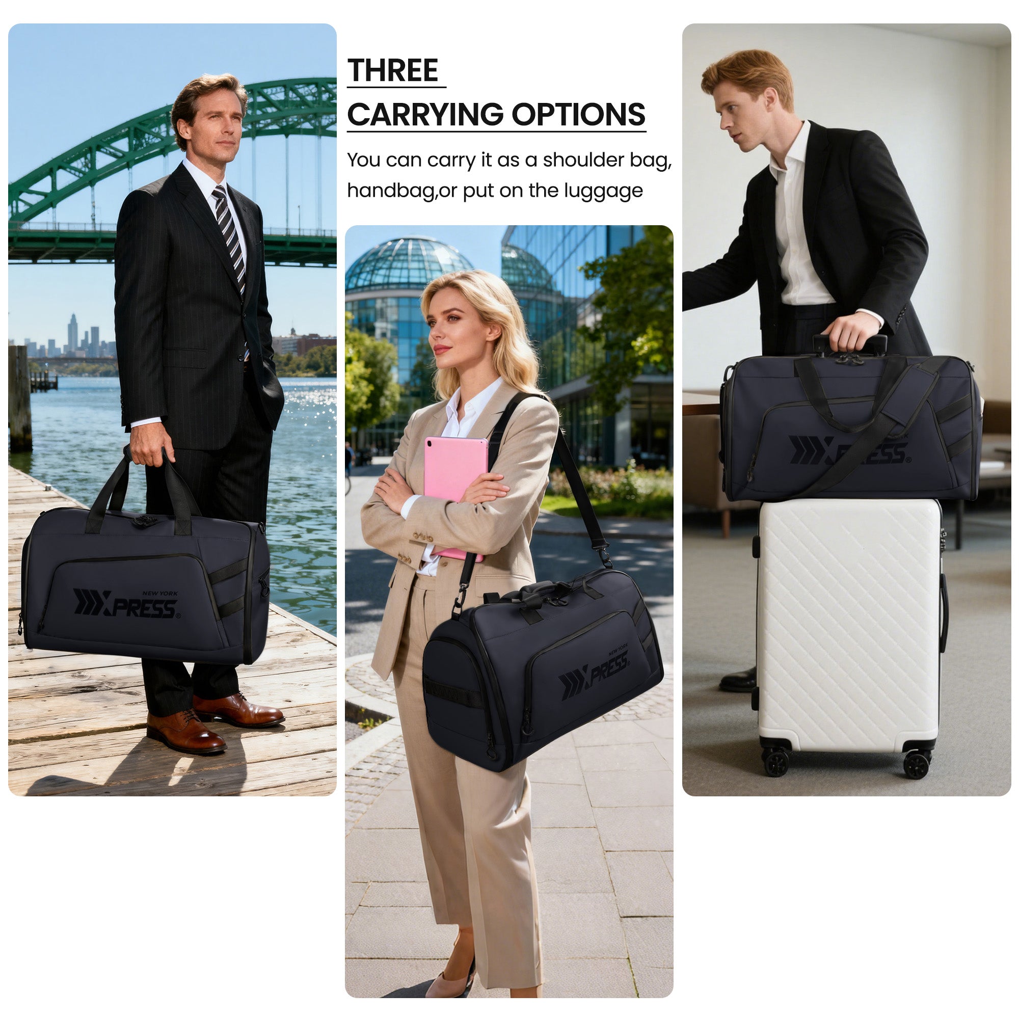 New York XPress GB-261, 2 in 1 Convertible Garment Bag for Travel,Carry on Garment Duffel Bag with Shoulder Strap,Hanging Suit Compartment,Duffle Bag