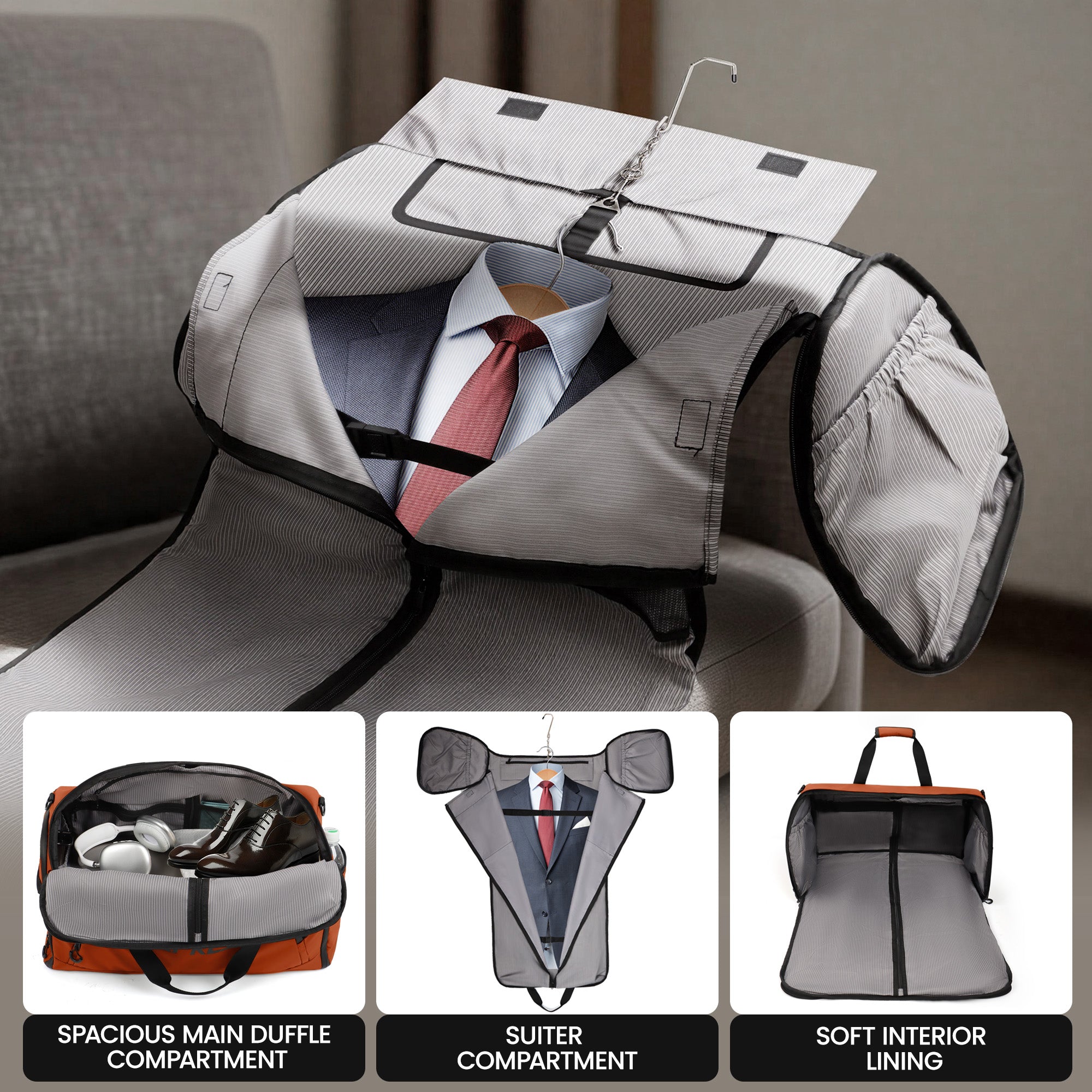 New York XPress GB-261, 2 in 1 Convertible Garment Bag for Travel,Carry on Garment Duffel Bag with Shoulder Strap,Hanging Suit Compartment,Duffle Bag