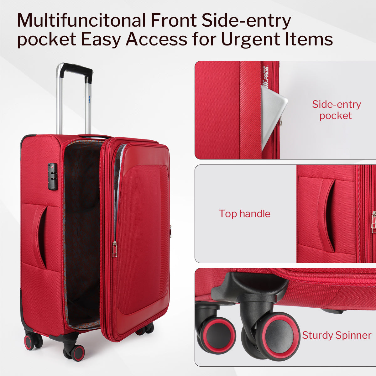 New York XPress 8809 Single Suitcase 20''/26''/30'',Softside Luggage w/Spinner Wheels and TSA LOCK,Lightweight Luggage for Men Women