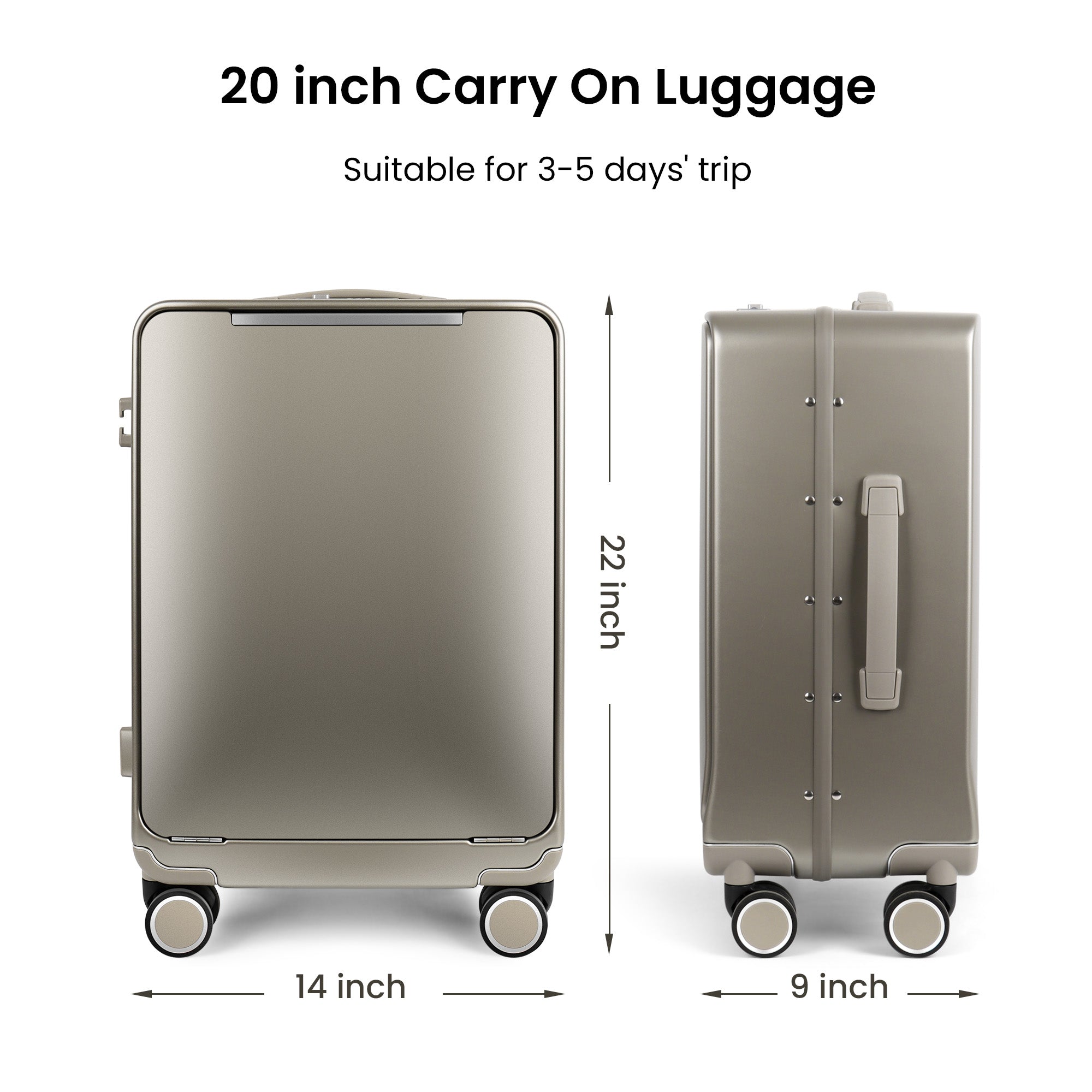 New York XPress LA-266, 20'' Carry on Luggage with Front Pocket & Cup Holder,Suitcase with Aluminum Frame,PC Hard Shell Suitcases w/TSA LOCK