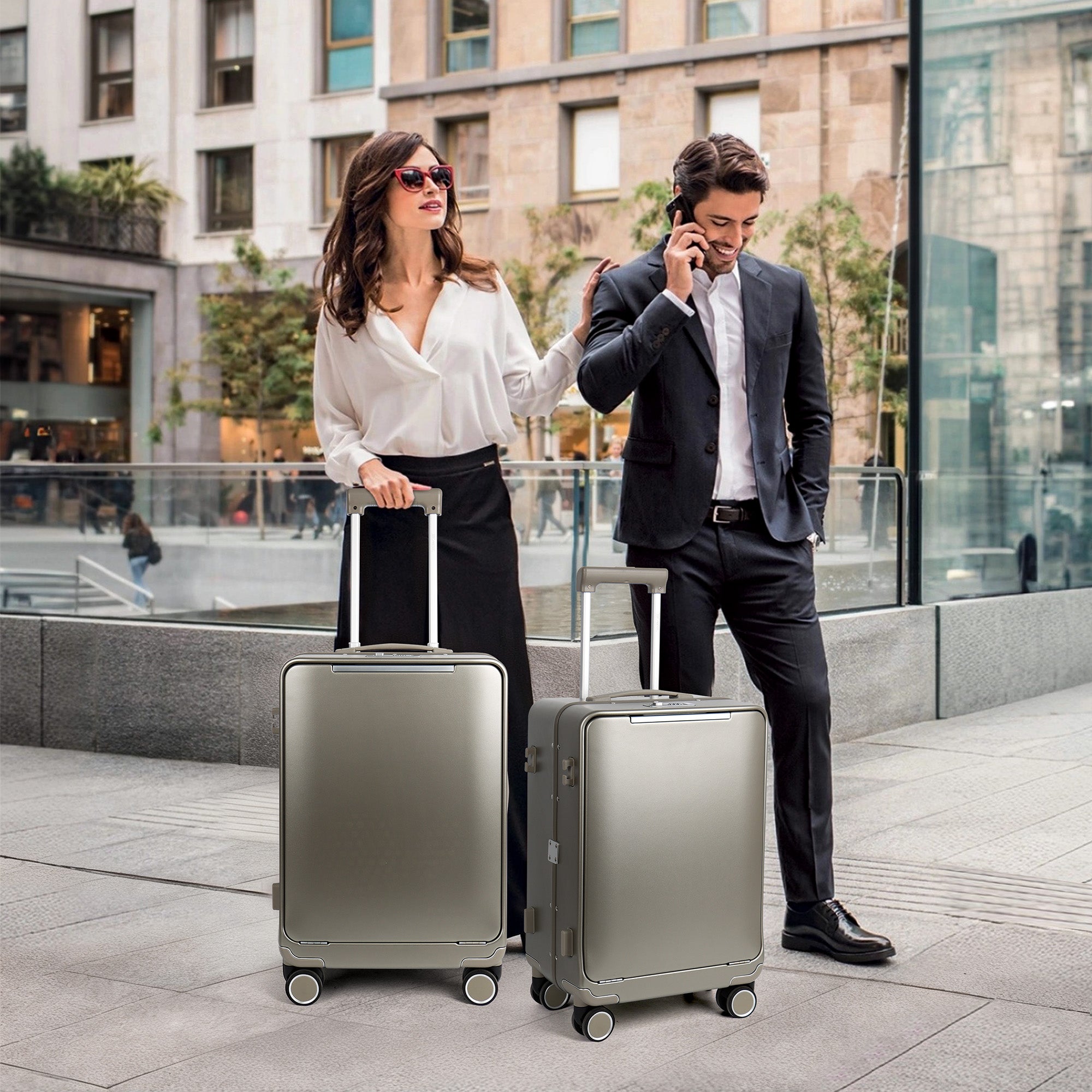 New York XPress LA-266, 20'' Carry on Luggage with Front Pocket & Cup Holder,Suitcase with Aluminum Frame,PC Hard Shell Suitcases w/TSA LOCK