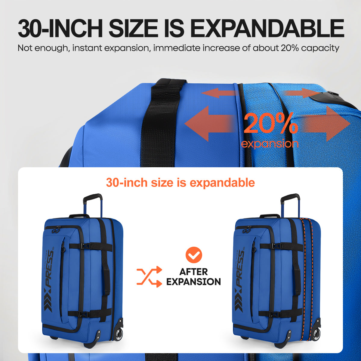 New York XPress TA-069-20'' Rolling Duffle Bag w/Wheels,26in/30in Rolling Duffle Bag w/Handle,Carry on Luggage Travel Duffle Bags for Man Women