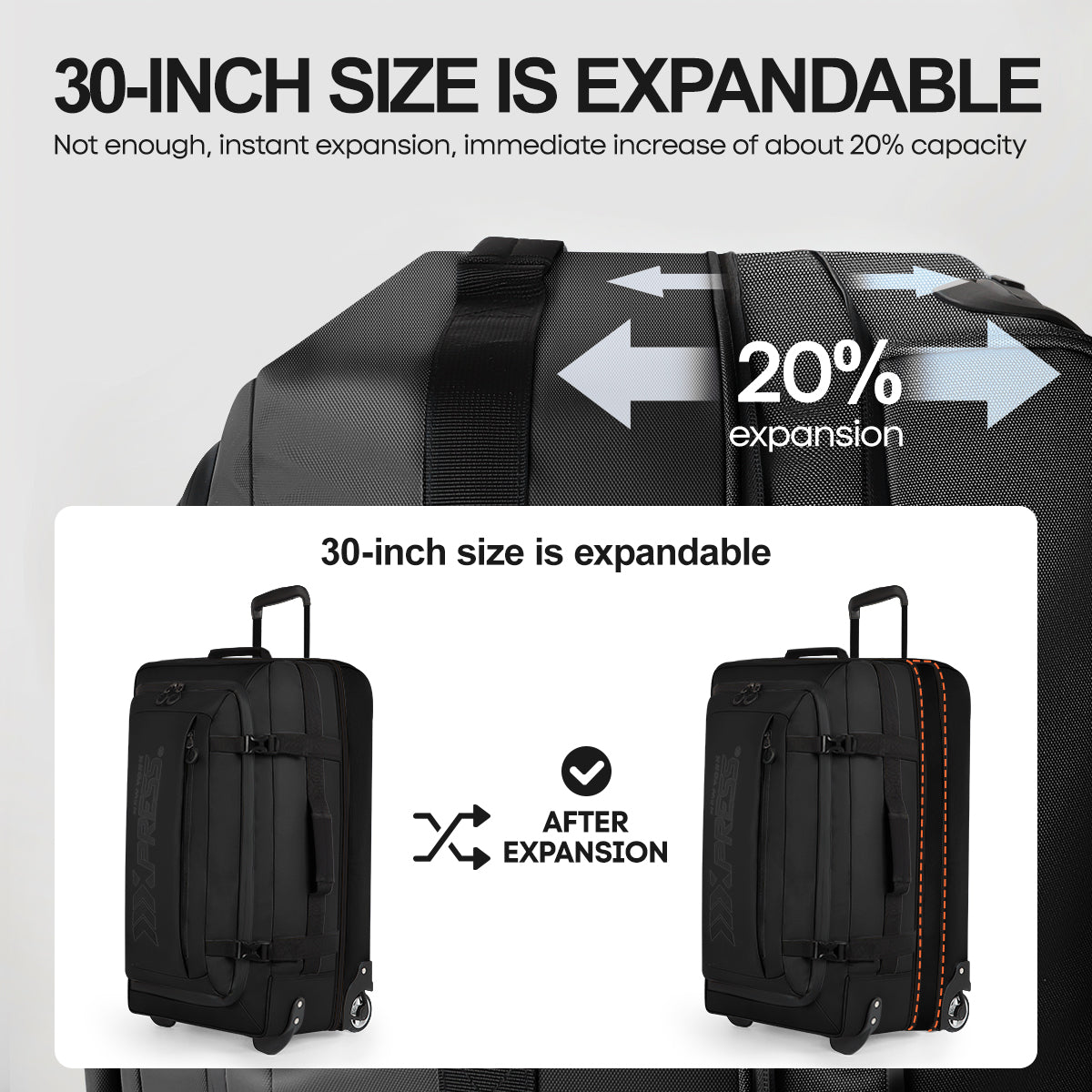 New York XPress TA-069-20'' Rolling Duffle Bag w/Wheels,26in/30in Rolling Duffle Bag w/Handle,Carry on Luggage Travel Duffle Bags for Man Women